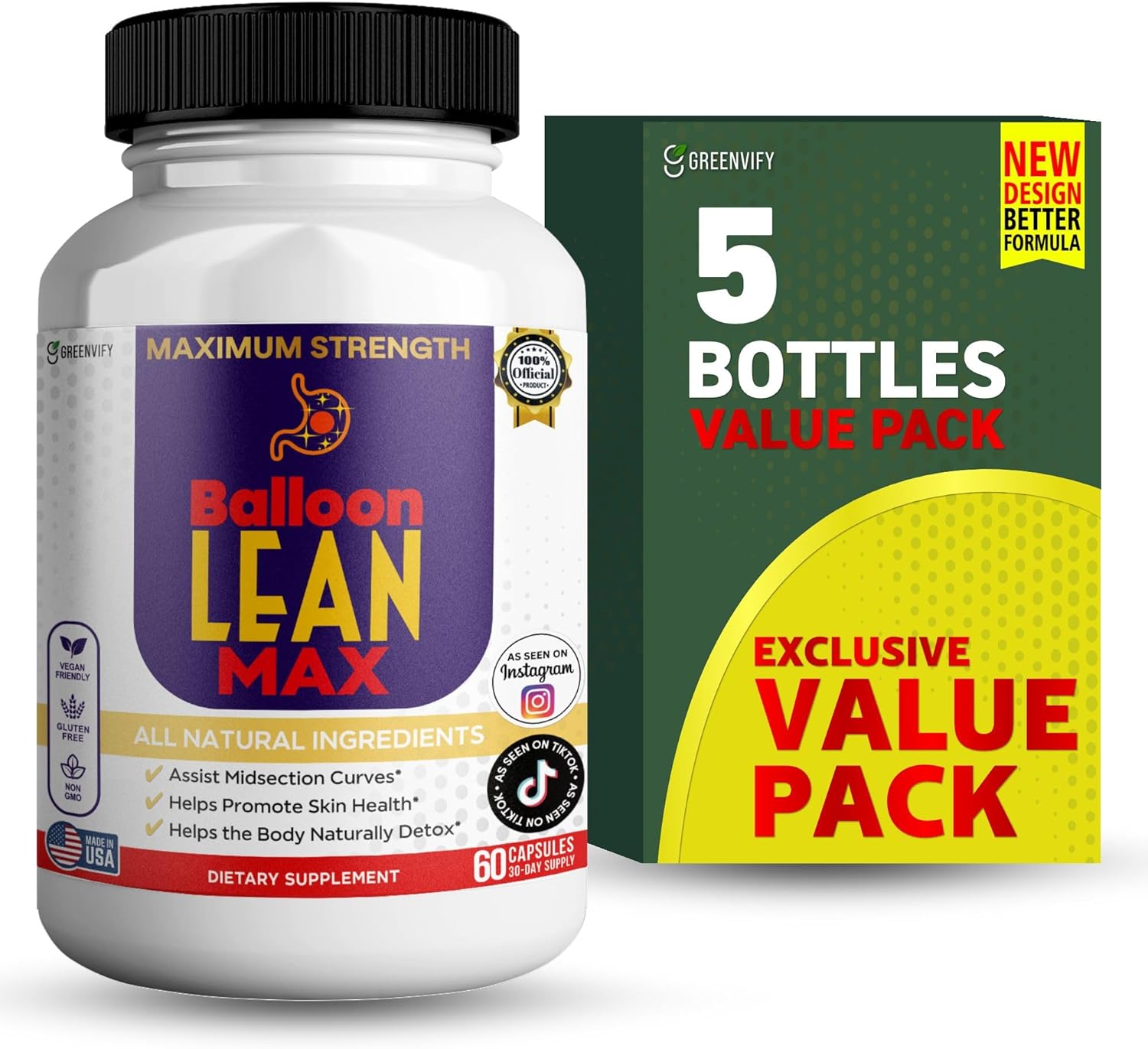 Balloon Lean Max Maximum Strength Dietary Supplement, 60 Capsules, Natural Ingredients, 30-Day Supply (5)