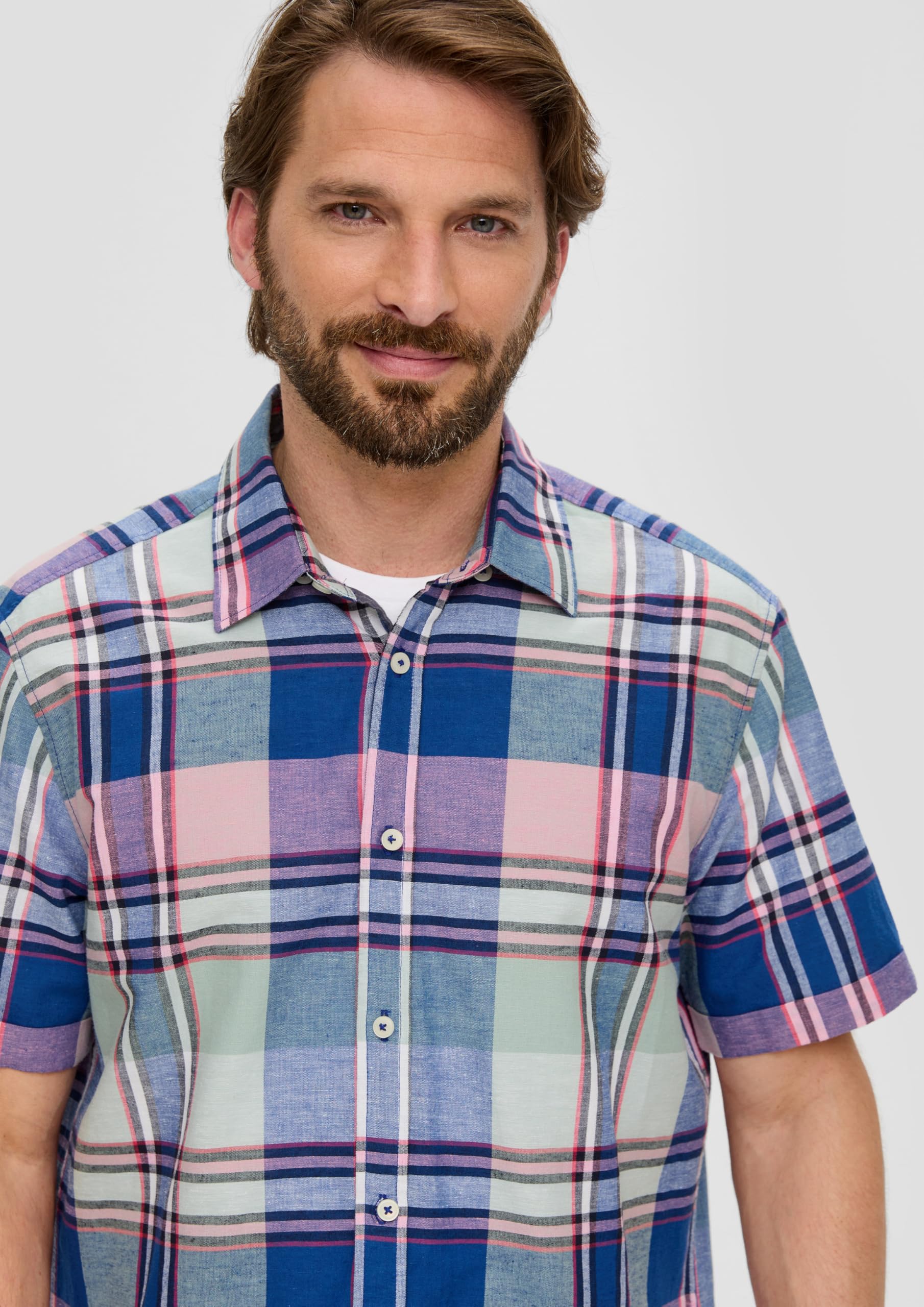 s.Oliver Kariertes Kurzarmhemd aus Leinenmix