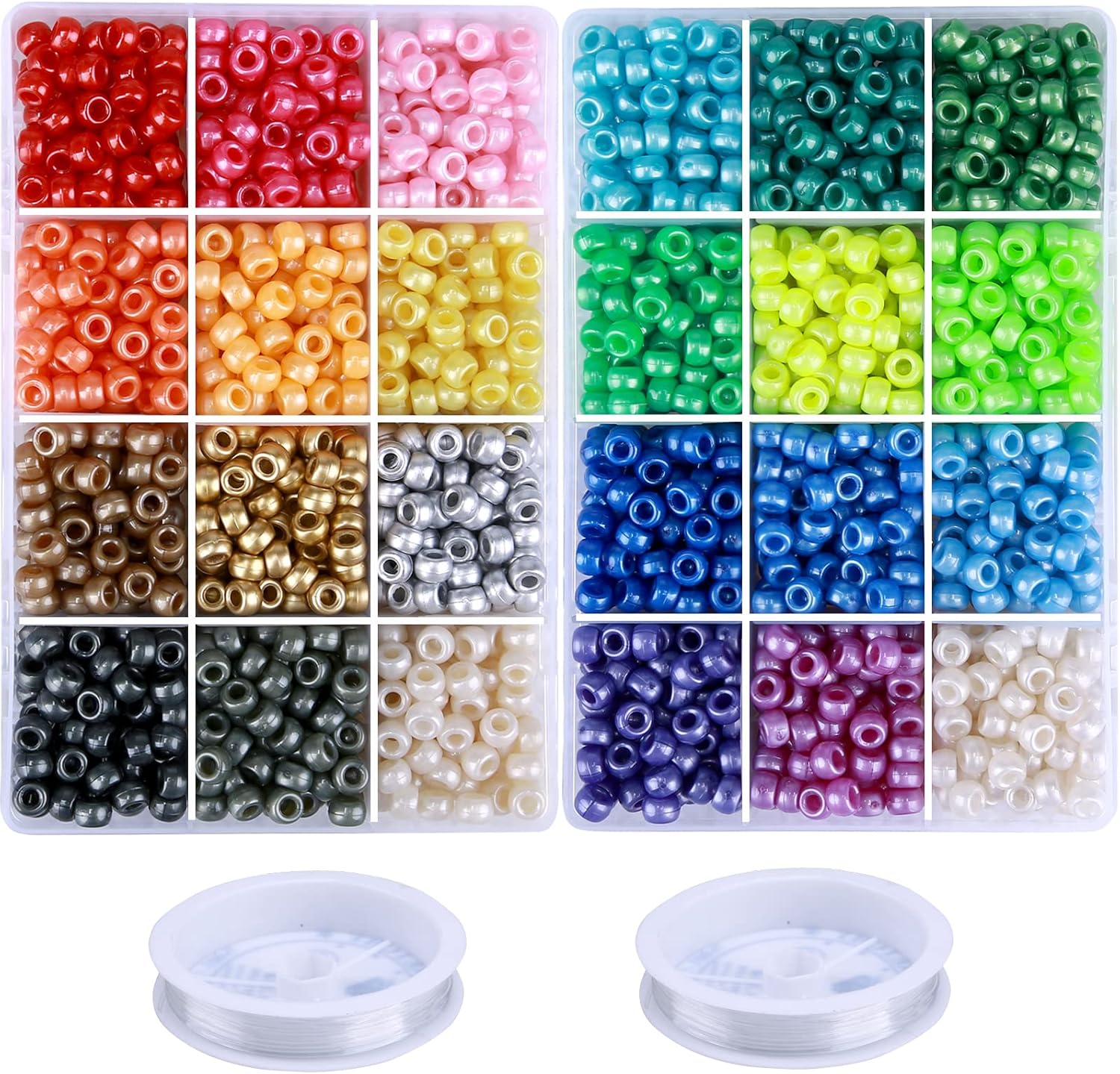 GREENTIME Pony Beads, 9mm Bright Pearl Color Craft Beads Bracelet Making Kit Hair Beads for Friendship Bracelet Jewelry Making and DIY Crafts for Gifts- 2800Pcs Rainbow 24 colors pearl style 9mm