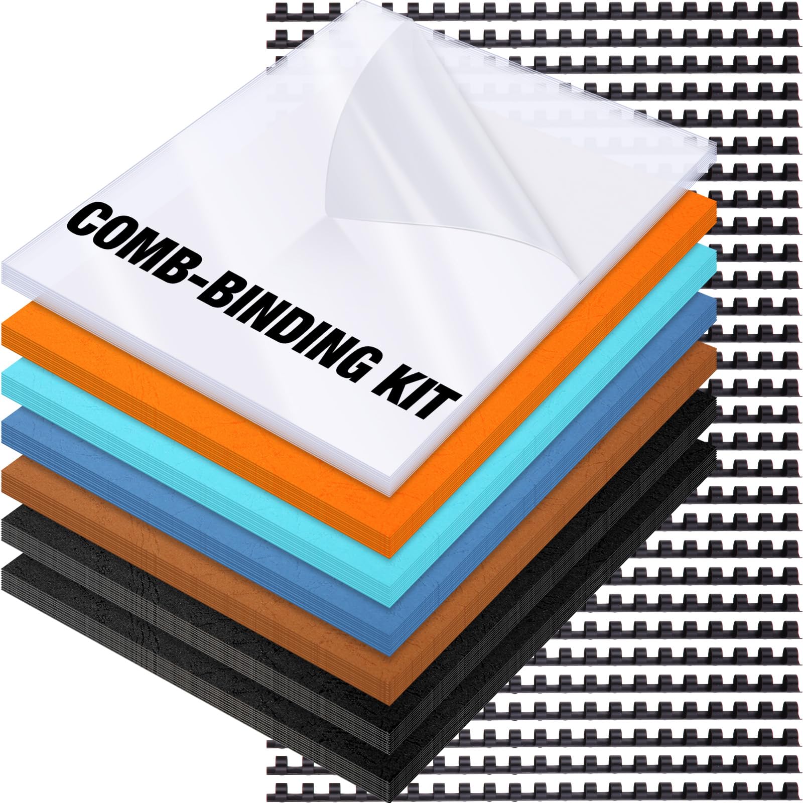160 Pack Binding Covers And Combs Kit 8.5x11 Inches Include 60 Pcs 12 Mil Leather Texture Cover 8 Clear Pet Presentation 40 Letter Size Elegant Color