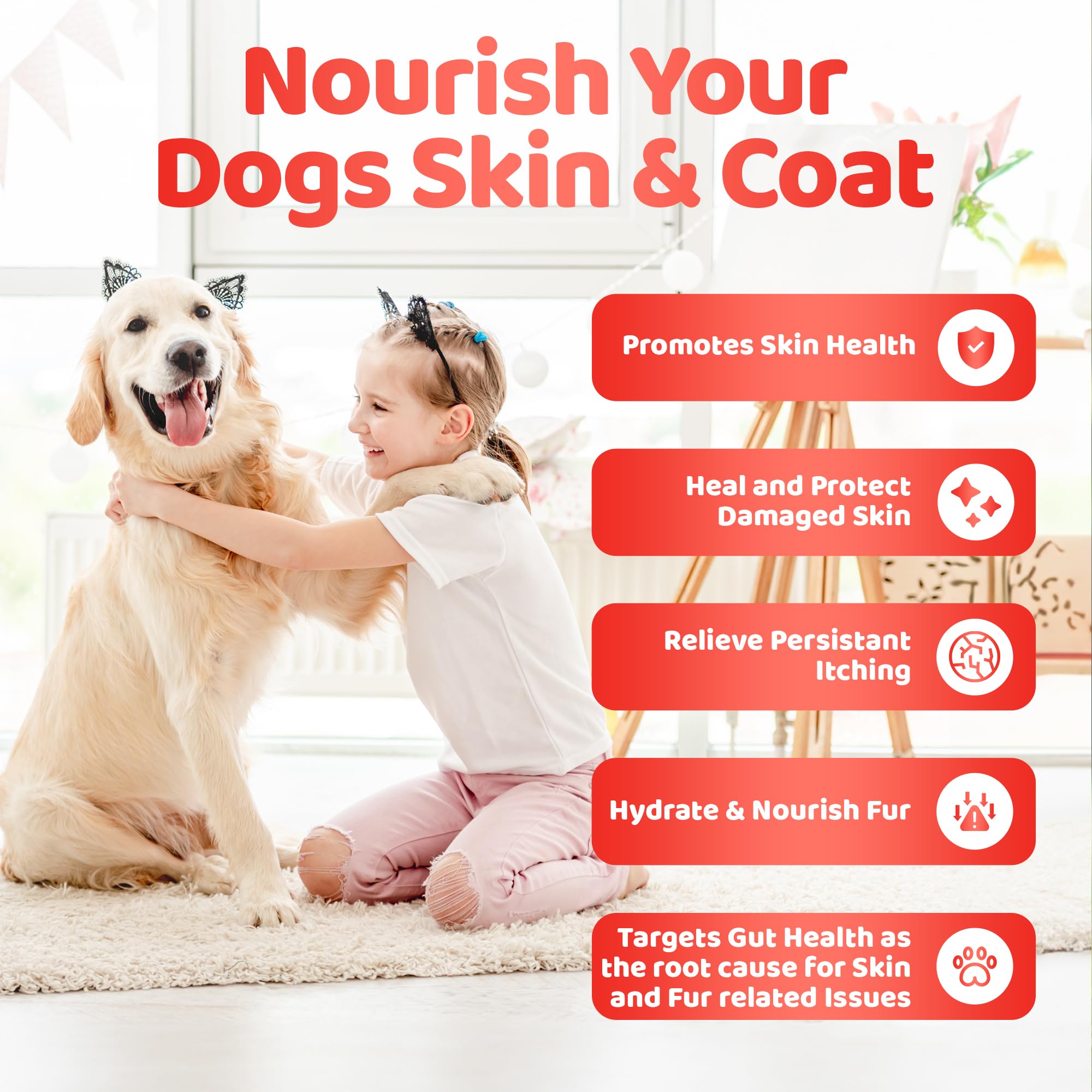 Complément Alimentaire Chien Peau et Pelage | 140 Comprimés | Oméga 3-6, Biotine, Huile de Saumon | Anti-Démangeaisons | Brillance Poil | Toutes Races | DogsLife