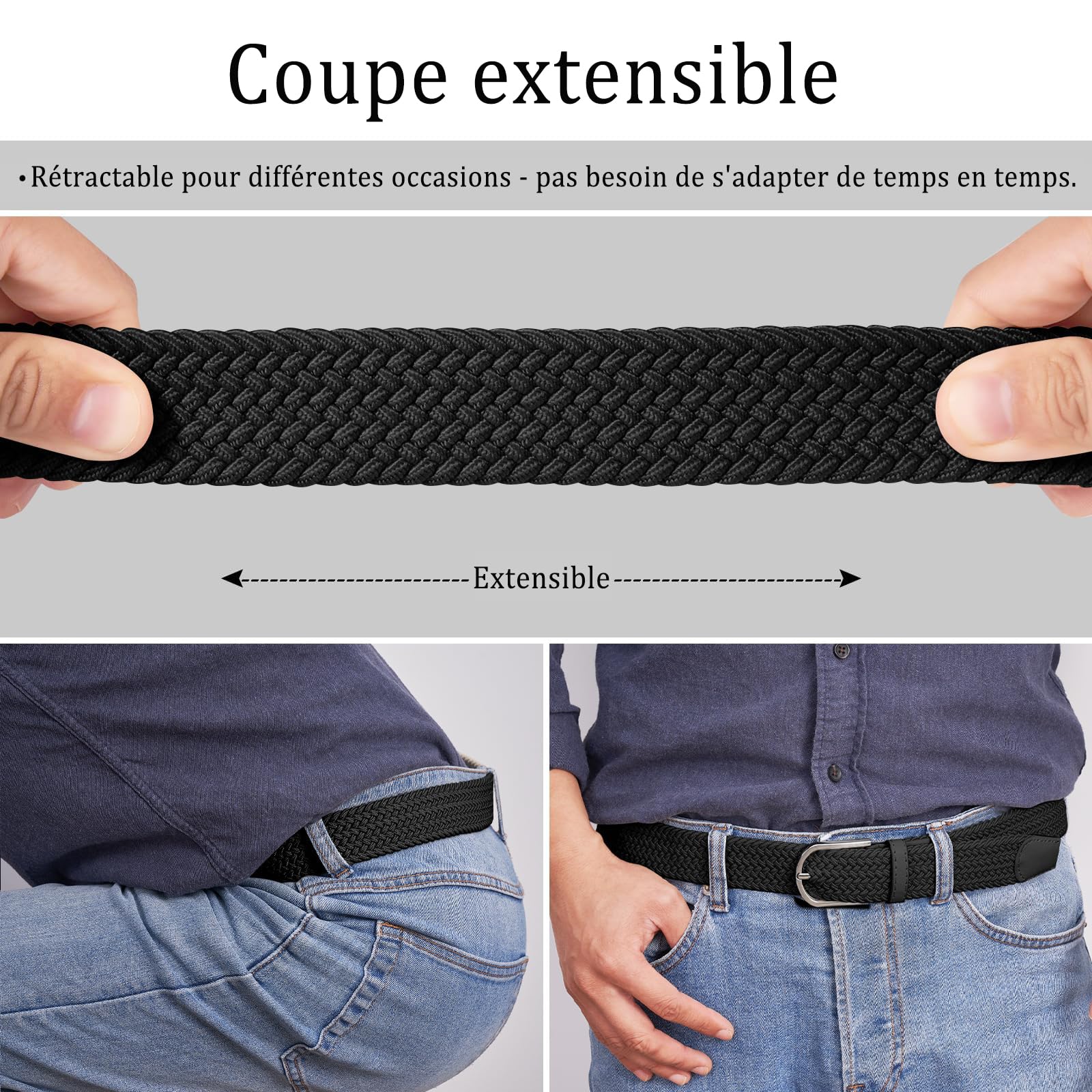 TANGCHAO Unisexe Tissu élastique Ceinture Élastique Tressée Stretch Belt Ceinture Étirable Pour les Hommes et les Femmes Plusieurs Couleurs