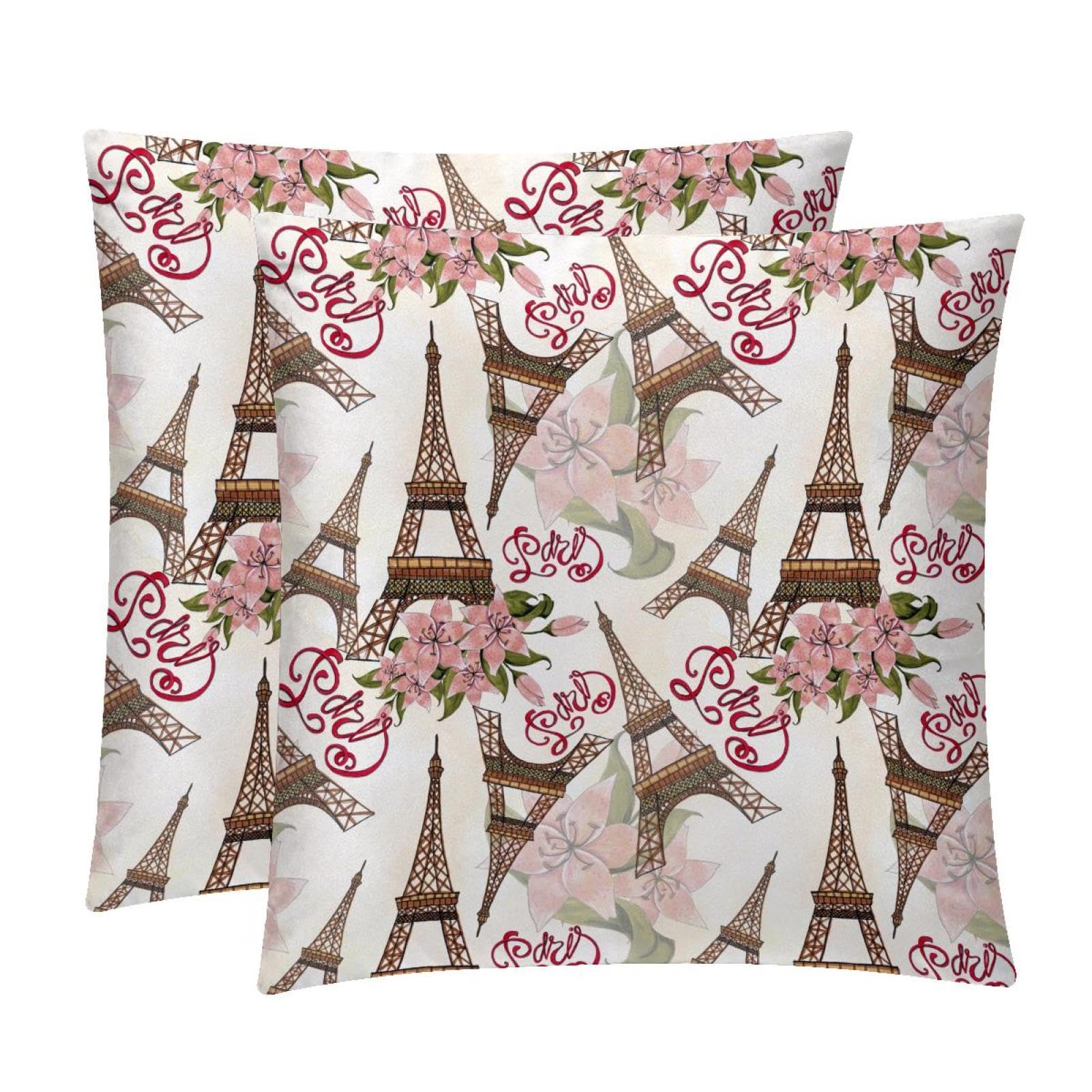 TDGKPZ Vintage Eiffel Tower Throw Pillow Covers 2 Pack Cushion Cases Decorative Pillow Cases Home Decor 45x45cm