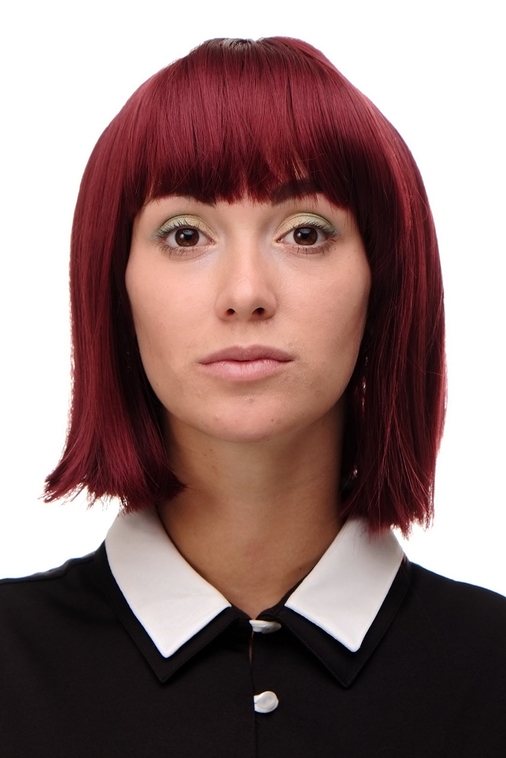 WIG ME UP 7803-39 Lady Quality Wig short Page Long Bob Longbob fringe bangs aubergine pomegranate red, red aubergine (39)