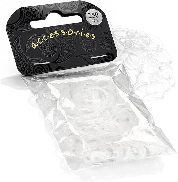 Pack of 250 Small Mini Hair Elastics Silicone Braiding Bands for Dreads Cornrows Braiding (Clear