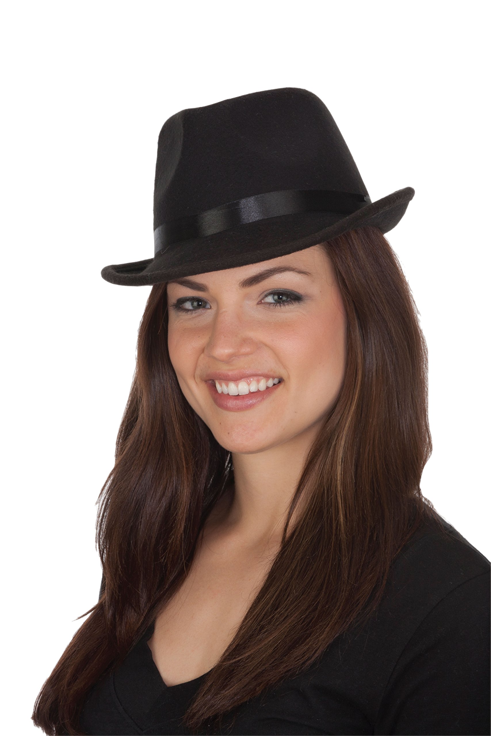 Jacobson Hat Company Men's Felt Fedora with Satin Band, Black, Adult