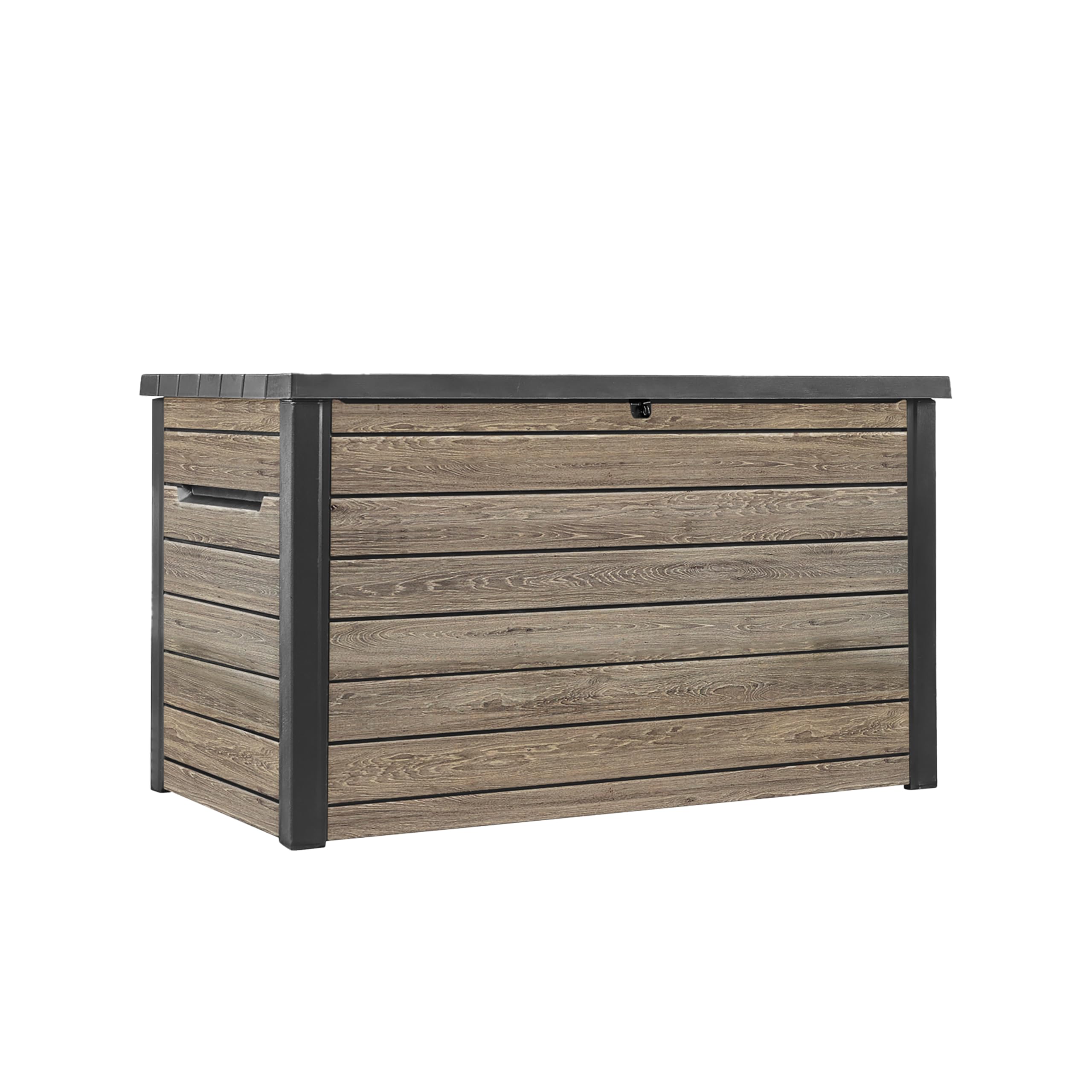 Keter Signature Ontario 870L Outdoor Storage Box – Rosewood | Weather‑Resistant Wood‑Look Storage Box with Lockable Lid, Extra Seating for 2, UV‑Protected Garden Storage — view 7