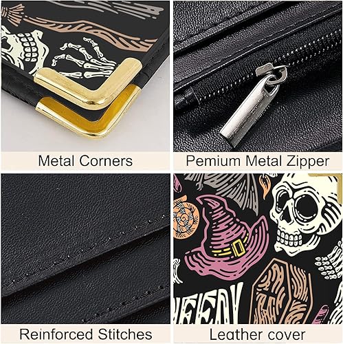Miniatura 5 de Libros para camarera  Cartera de cuero sintético con estampado de Halloween para camarero con bolsillo con cremallera, diseño de calaveras y