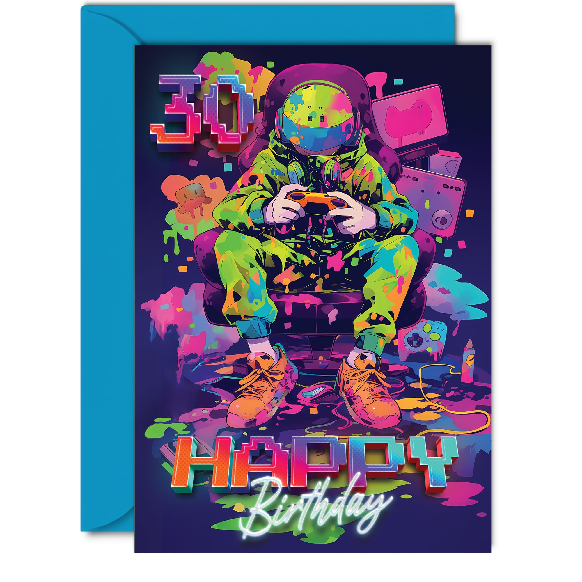 30th Birthday Cards for Women Men - Video Gamer Game - Happy 30 Birthday Card for Son Daughter Brother Sister Friend, 5x7 Inch Thirty Thirtieth Bday Greeting Cards