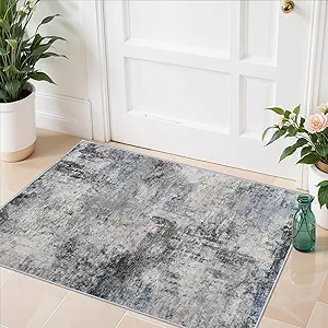 RUUGME Washable Abstract Rug 2x3:Living Room Large Vintage Area Rug Soft Indoor LowPile Carpet Bedroom, Dining Room Non-Slip Backing Stain Resistant Distressed Floor Dec Machine Washable Mat 2X3 Blue