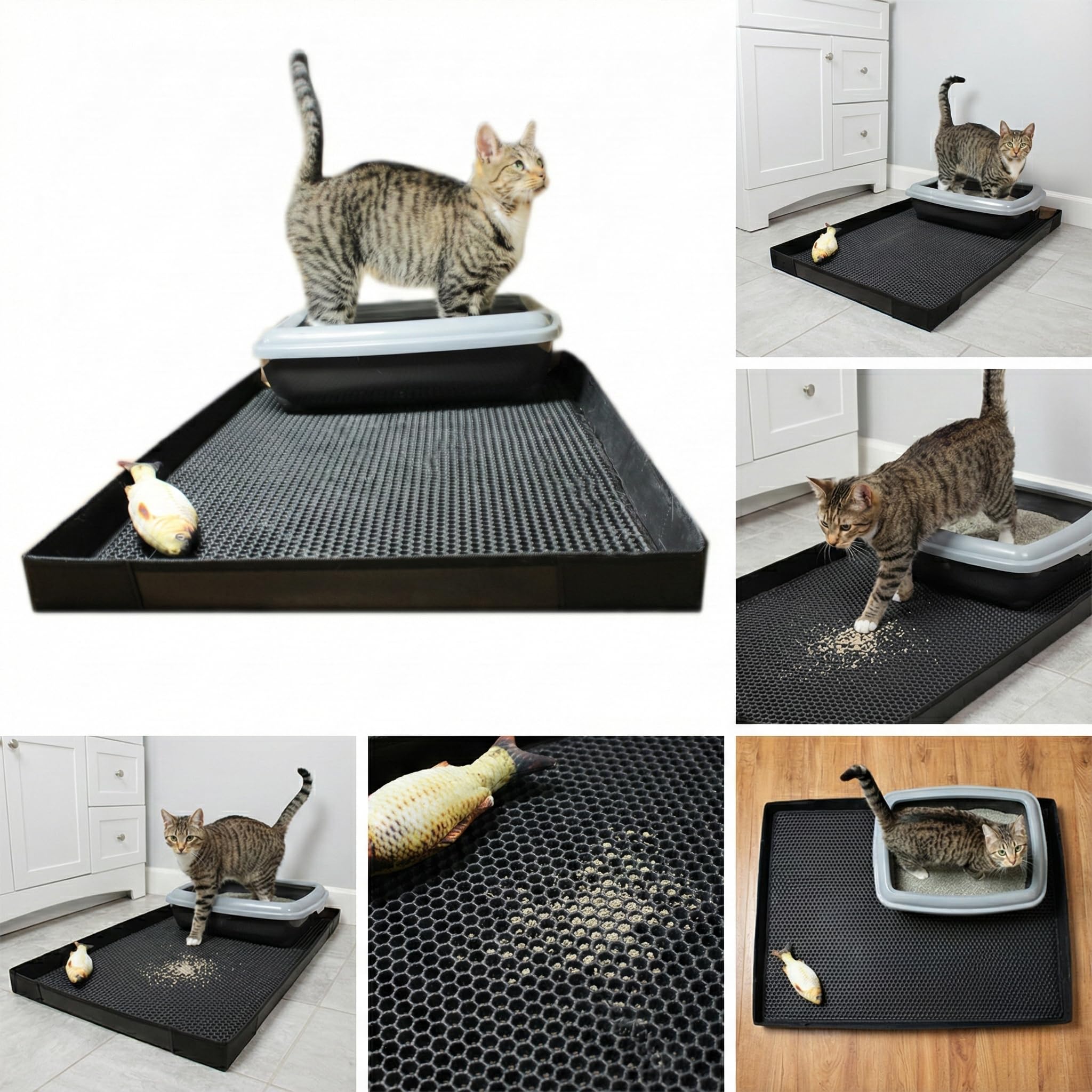 O&K GRUPPE Katzenklo Matte mit Kanten, Katzentoilette Waben Design,Katzenstreu doppelte wasserdichte 75 * 55 * 4 mit Spielzeug
