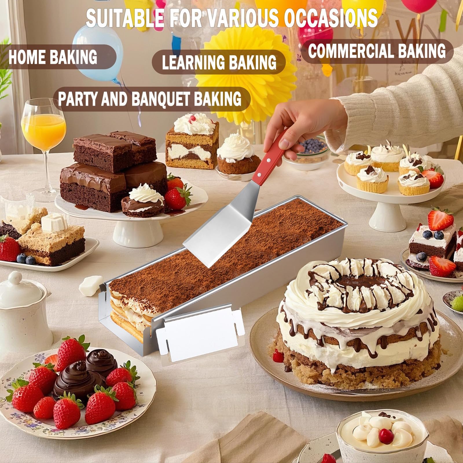 Tiramisu-Kuchenform mit Antihaftbeschichtung, Aluminiumlegierung, abnehmbare Backform für Käsekuchen, Mousse, Brownies, inklusive Acryl-Deckel und Metallspatel