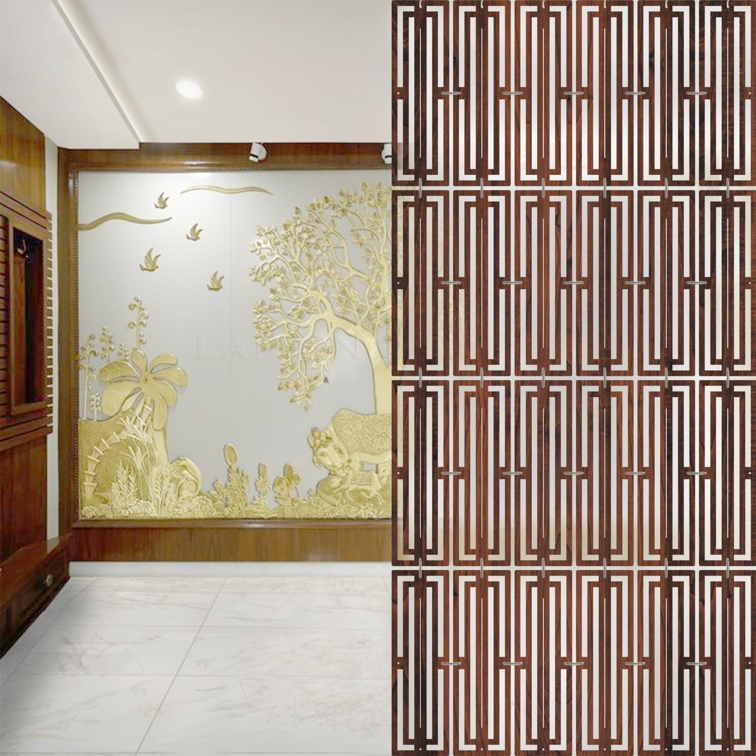 OLIVE TREE Room Partitions Hanging Room DIY Divider Panel Modern Hanging Screen Partition for Decorating Bedding, Dining, Study and Sitting Living -Room, Hotel -Walnut-7113-picture-16