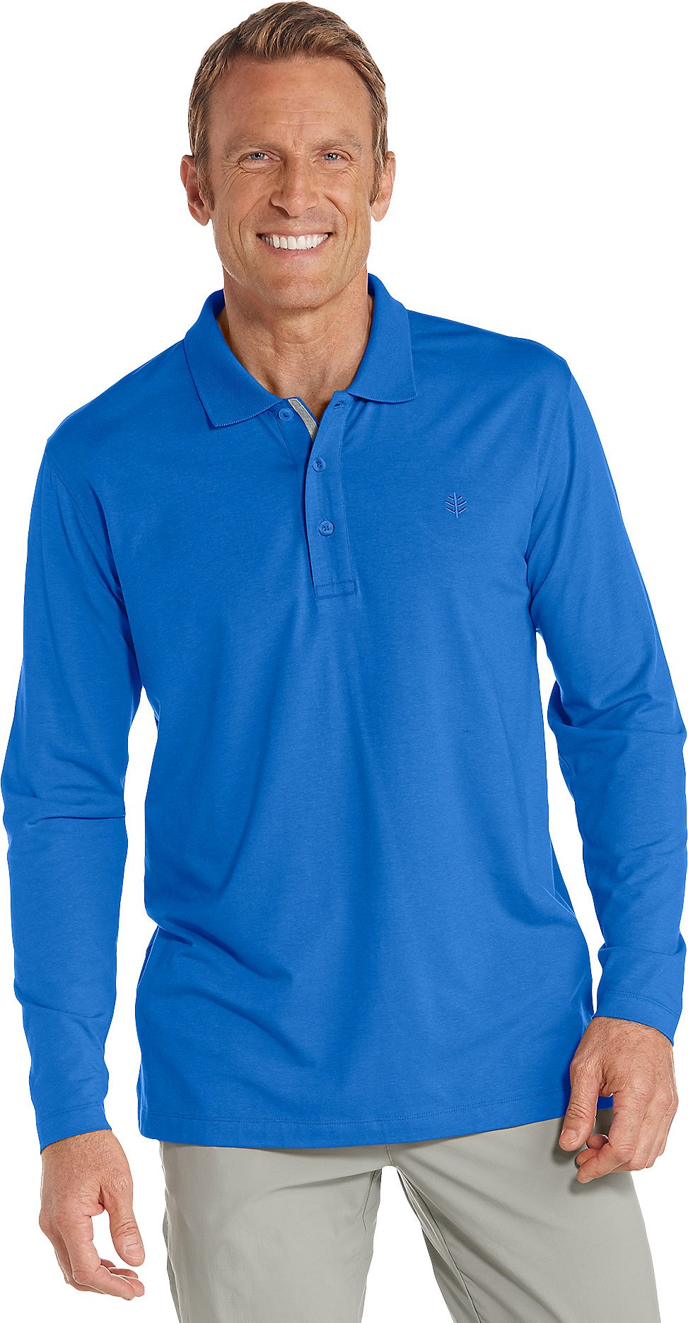 Coolibar UPF 50+ Men's Coppitt Long Sleeve Weekend Polo - Sun Protective (X-Large- Brilliant Blue)