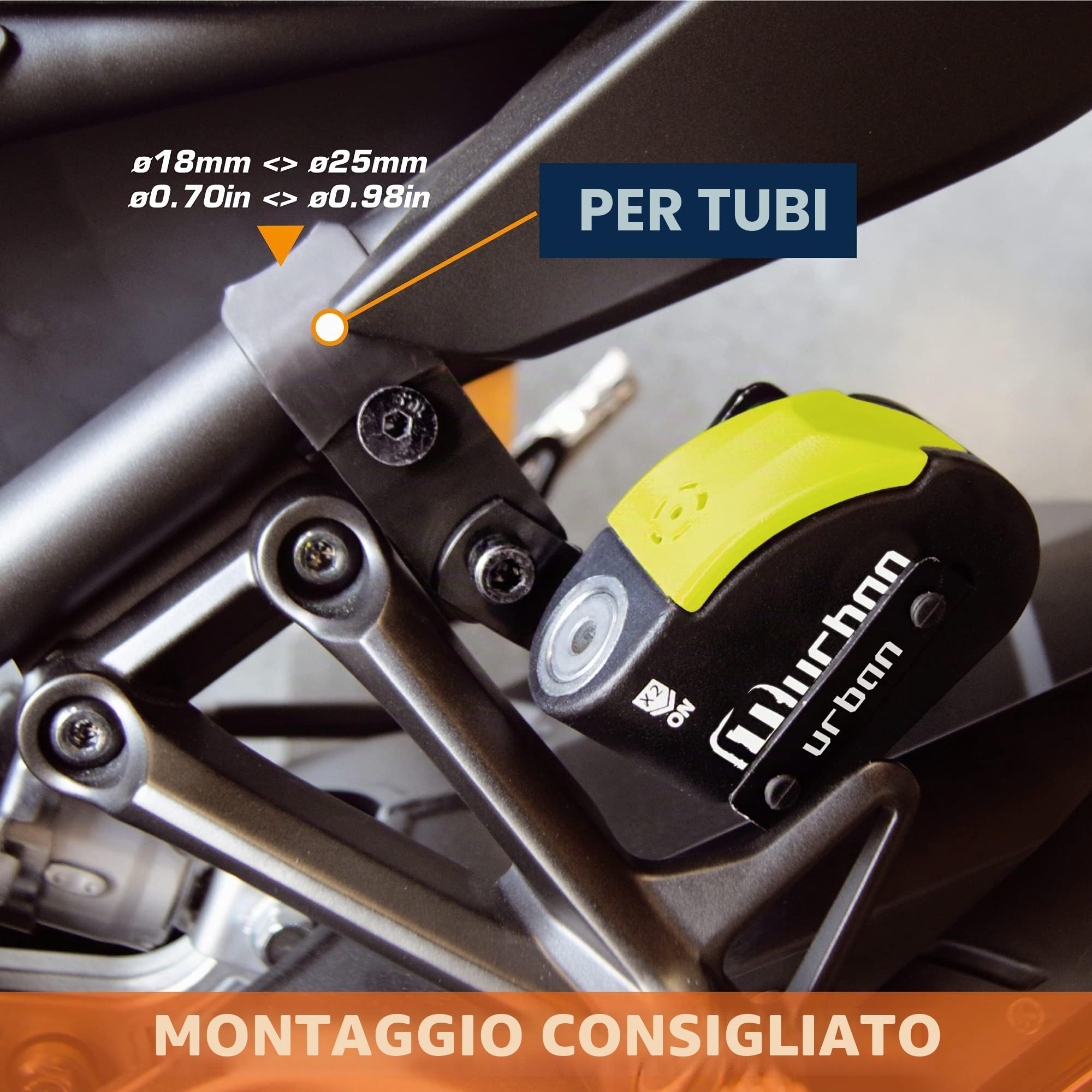 Urban UR402 Staffa Moto Antifurto Disco UR14S/UR10 per Tubi e Viti, Universale