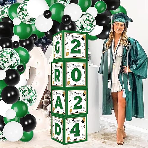 Miniatura 3 de Decoraciones de graduación de clase de 2024, 4 cajas de globos de graduación verdes, decoraciones de graduación 2024, suministros de decoración