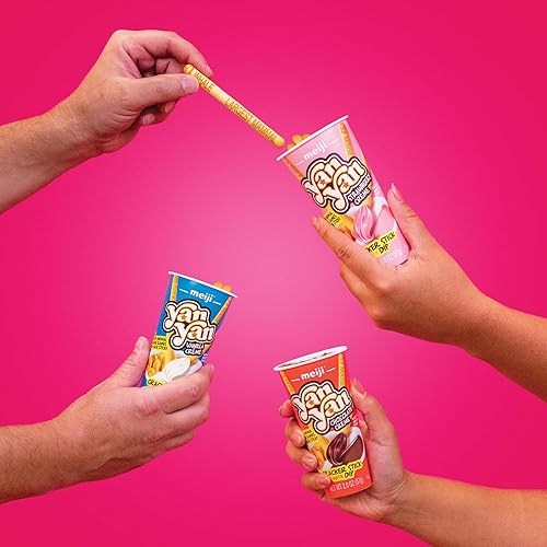 Miniatura 5 de MEIJI Yan Yan - Palitos de inmersión, crema de fresa, 2 onzas, paquete de 10 unidades, palitos de galletas con frases divertidas de animales