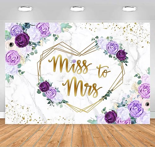 Withu Fondo de Miss to Mrs con flores moradas, despedida de soltera, compromiso, boda, novia, fiesta, pastel, postre, decoración de mesa, pancarta,
