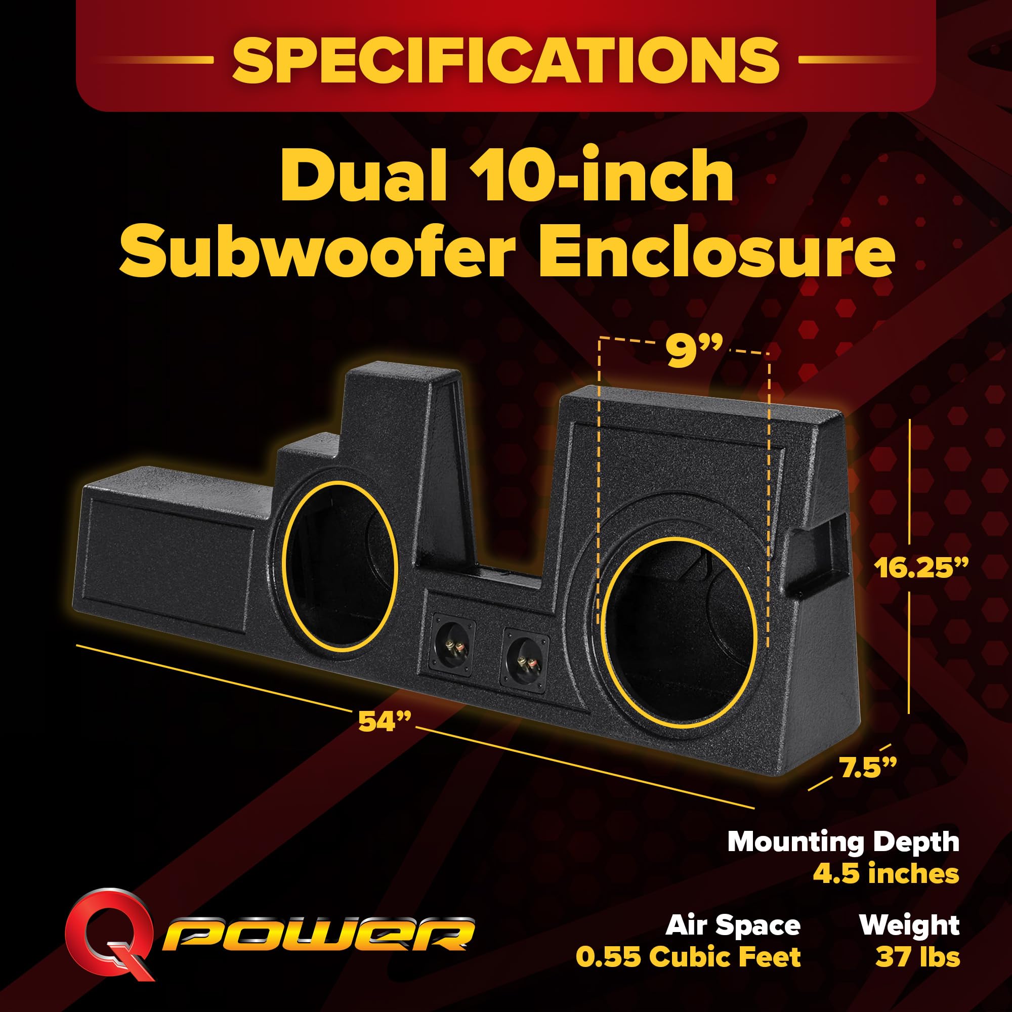 QPower Dual 10in Ported Subwoofer Enclosure, Behind Seat Car Audio