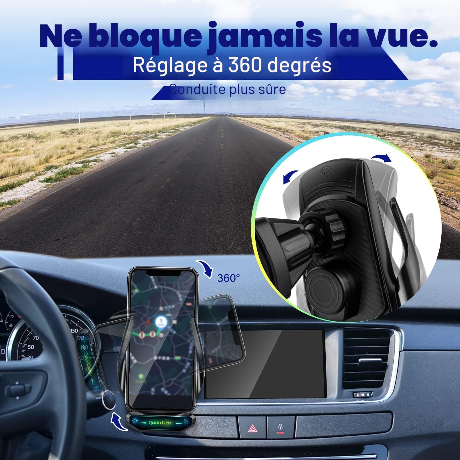 15W Qi Chargeur Induction Voiture,Chargeur sans Fil Voiture Rapide Automatic Clamping Porte Clip De Sortie d'air Support Voiture pour iPhone Samsung…