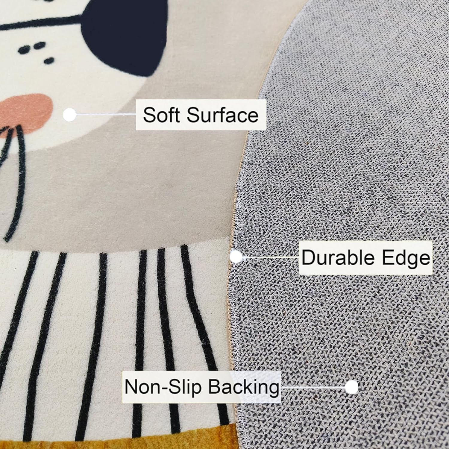 ABREEZE Lion Round Area Rug 2.6ft, Kids Play Rug Nursery Door Mat Washable Non-Slip Cartoon Themed Children Rug for Bedroom Living Room Kids Playroom