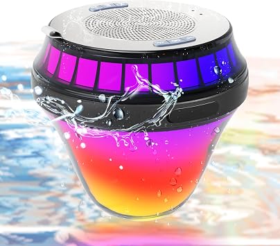 Floating Speaker for Pool with Colorful Lights, IPX7 Waterproof Floating Hot Tub Speaker, 15W Stereo Loud Sound, 360 Loud Stereo Sound, TWS, Great for Pool Shower Travel SPA
