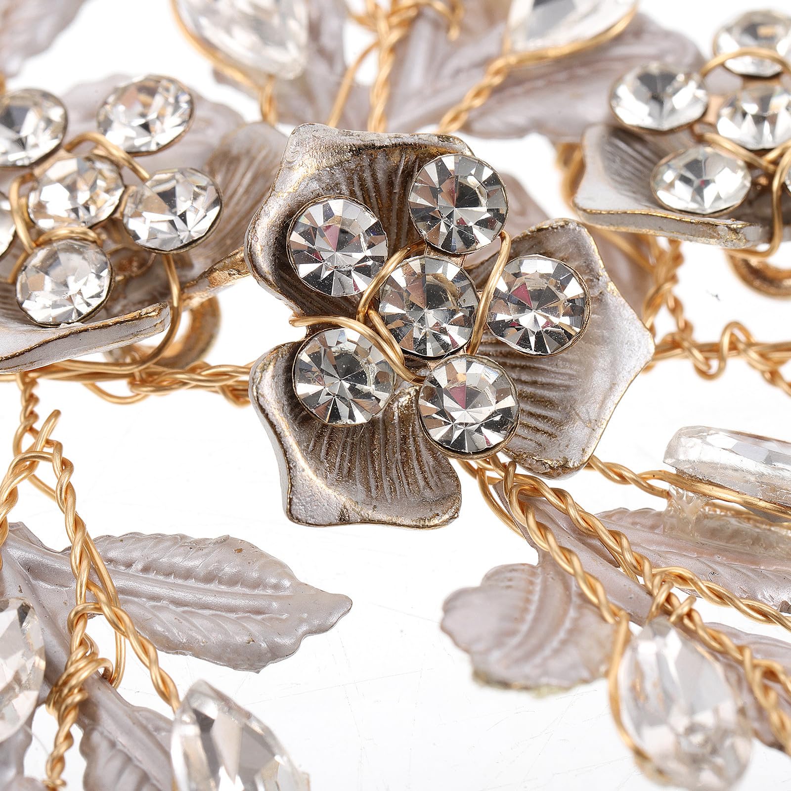 POPETPOP Cerchietto da Sposa Foglie Dorate e Fiori Fascia per Capelli Strass Scintillanti in Lega Copricapo Floreale per Acconciature Raccolte o Sciolte per Matrimoni e Occasioni Speciali