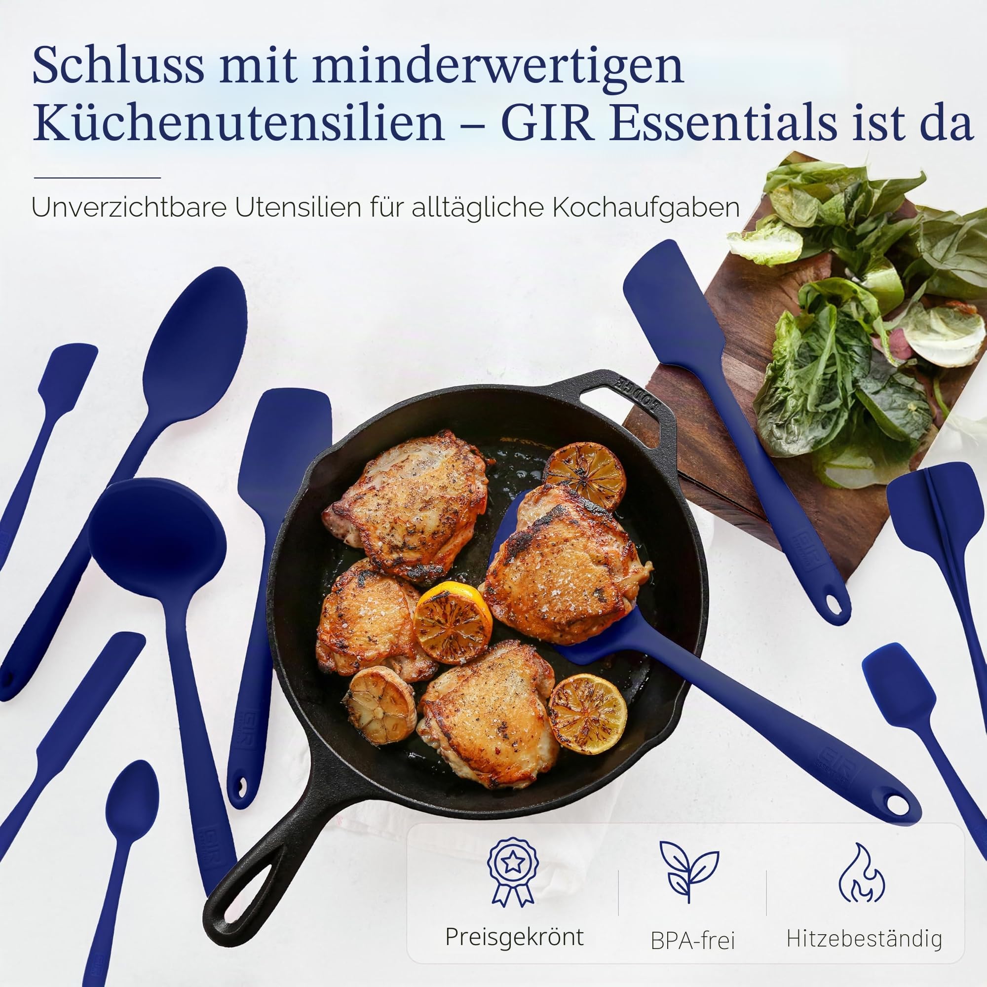 GIR: Get It Right 10-teiliges Küchenutensilien-Set aus Silikon – Schöpflöffel, Pfannenwender, Wender, Löffel und Löffel – ungiftige Kochutensilien für antihaftbeschichtetes Kochgeschirr, Kochen und