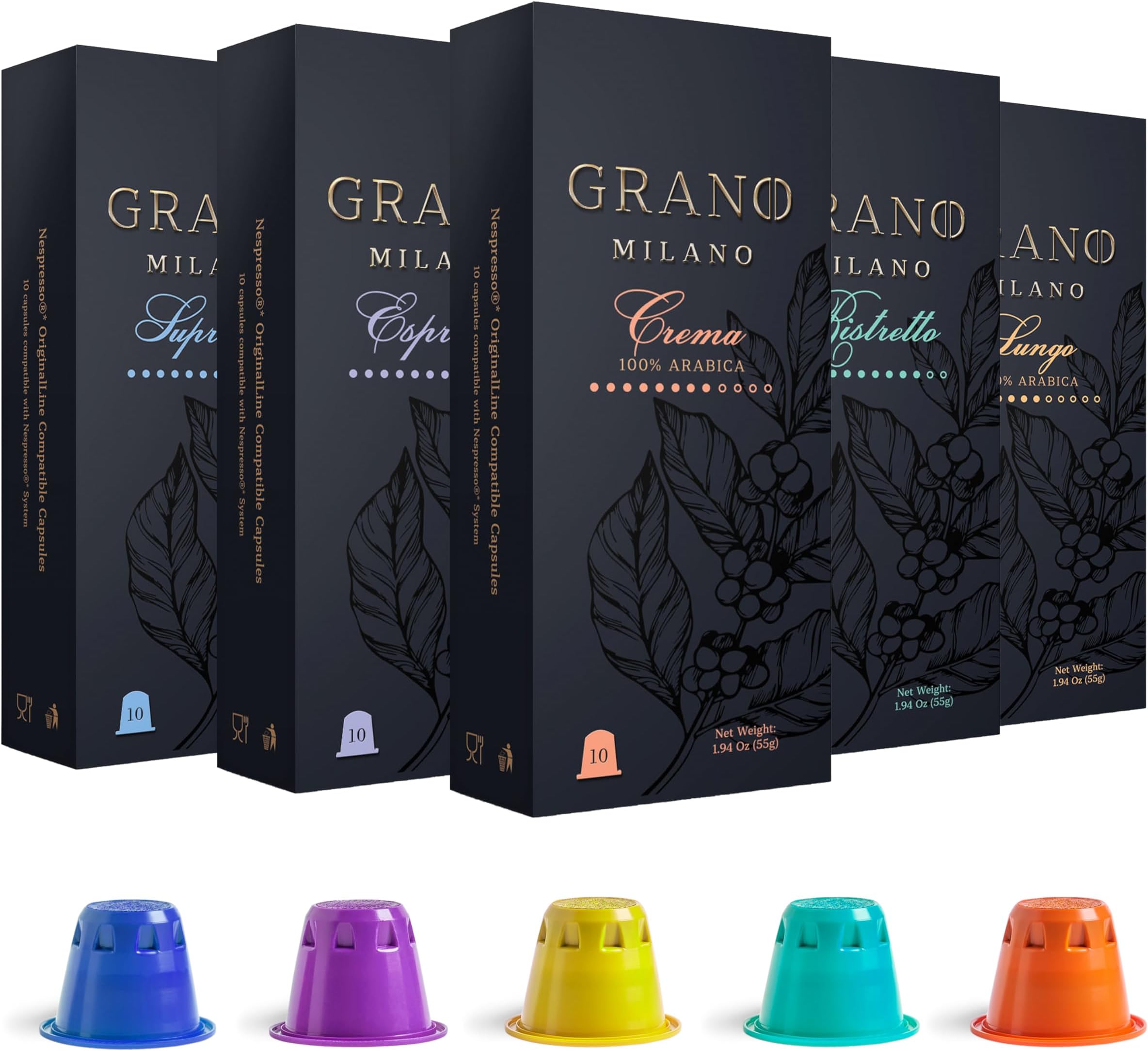 Grano Milano Coffee Capsules (Variety Pack, 10 Count (Pack of 5))