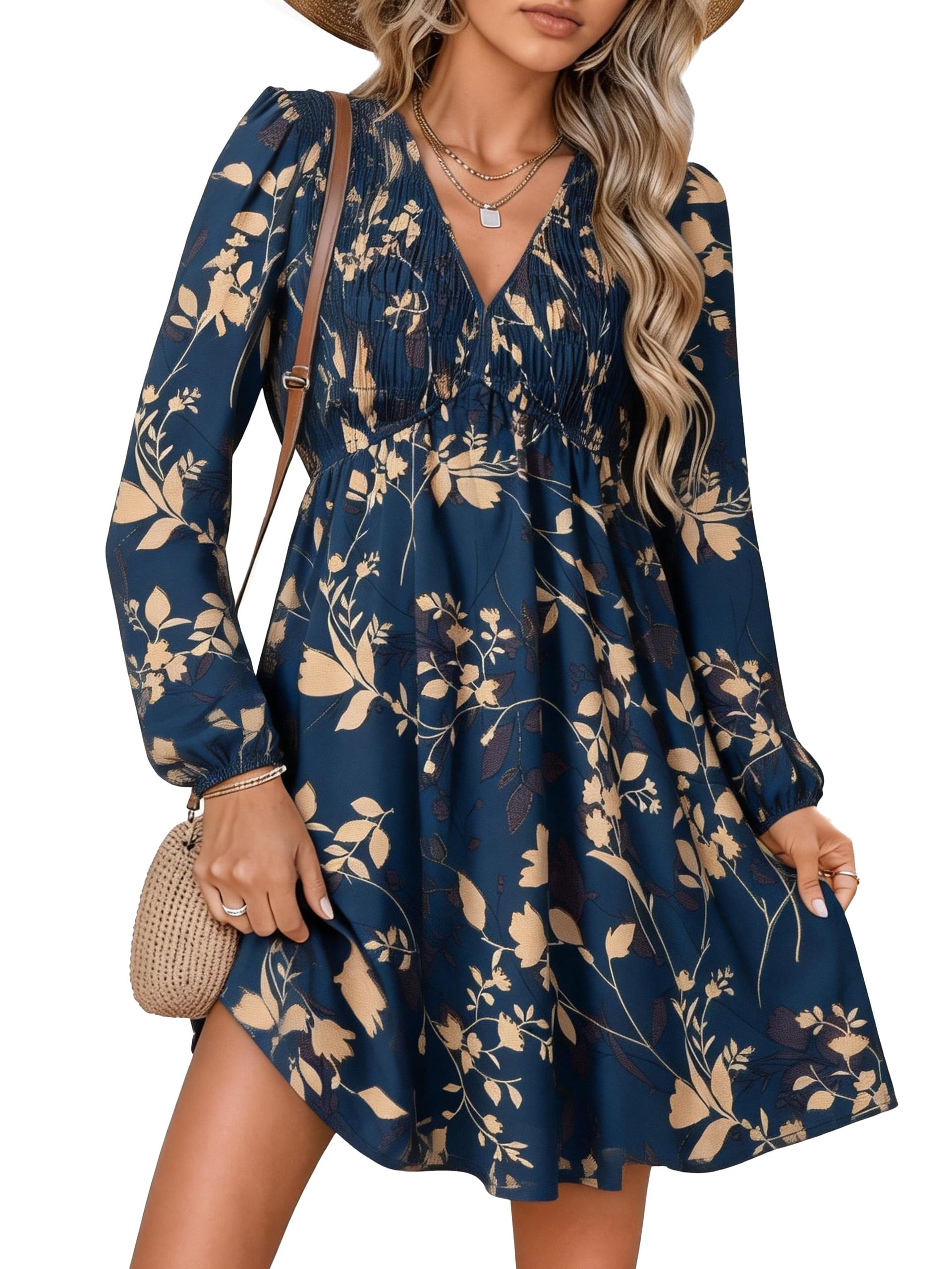 BerryGo Womens Long Sleeve Flowy Fall Wedding Guest Mini Dress with Pocket