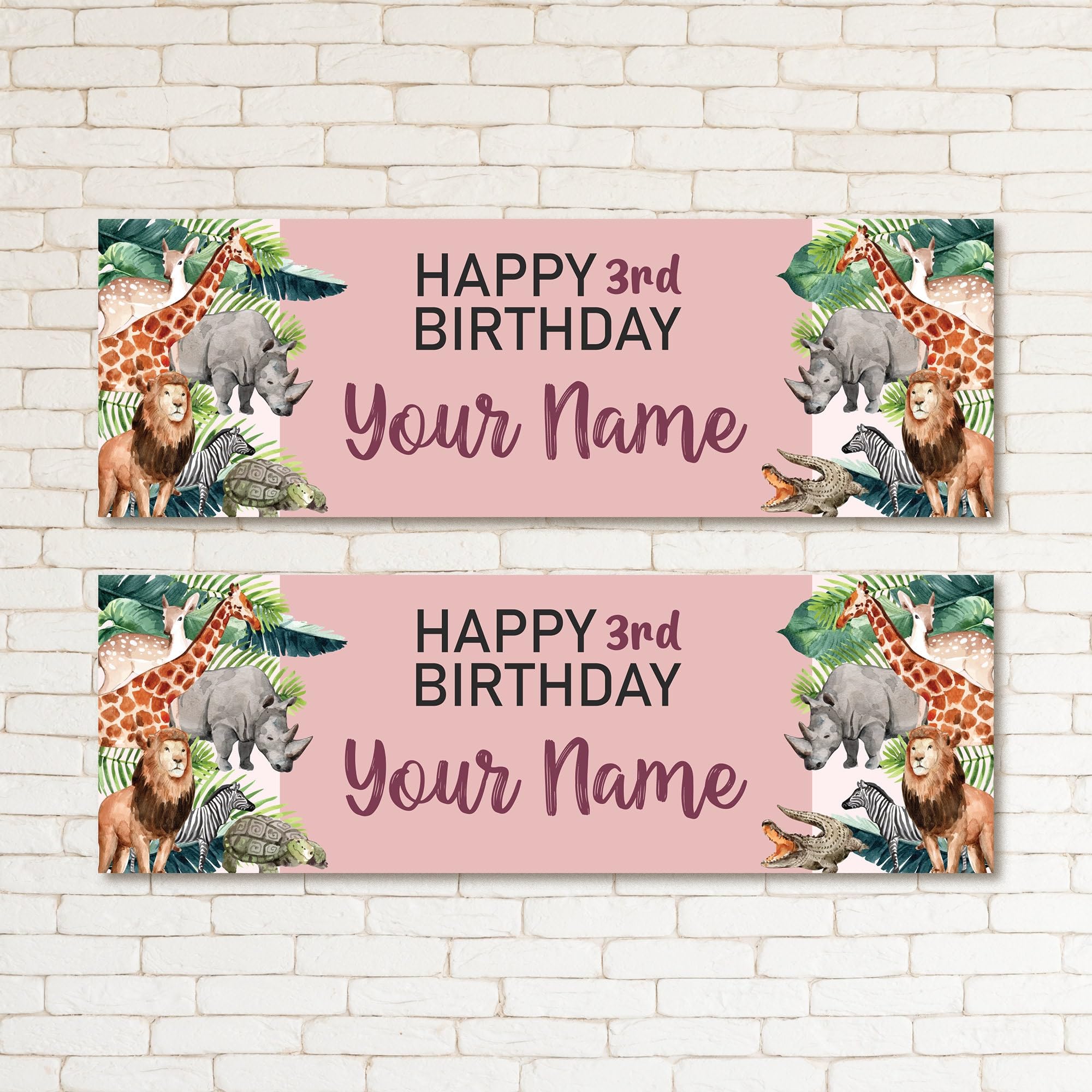 Set of two Personalised Wild One Safari Animals Kids Party Poster Birthday Banners Decor - Any NAME and Any AGE