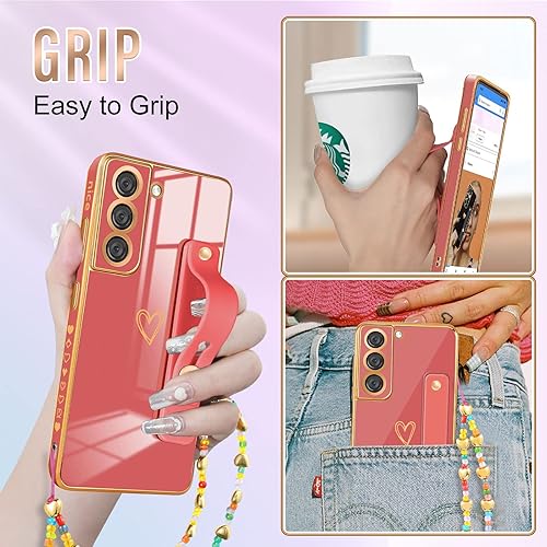 Miniatura 5 de Likiyami Funda 3 en 1 para Samsung Galaxy S21 FE 5G4G con diseño de corazón para mujeres y niñas, bonita estética femenina de lujo, bonita con