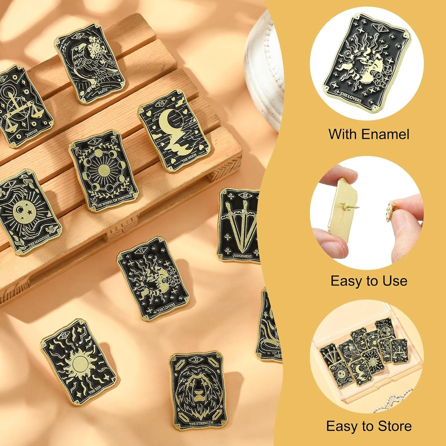 Airssory 10 Styles Enamel Tarot Card Brooch Pins Black Punk Divination Themes Sun Moon Star Lapel Pins for Women Men Backpacks Jackets Hats Bags Clothes - Image 3