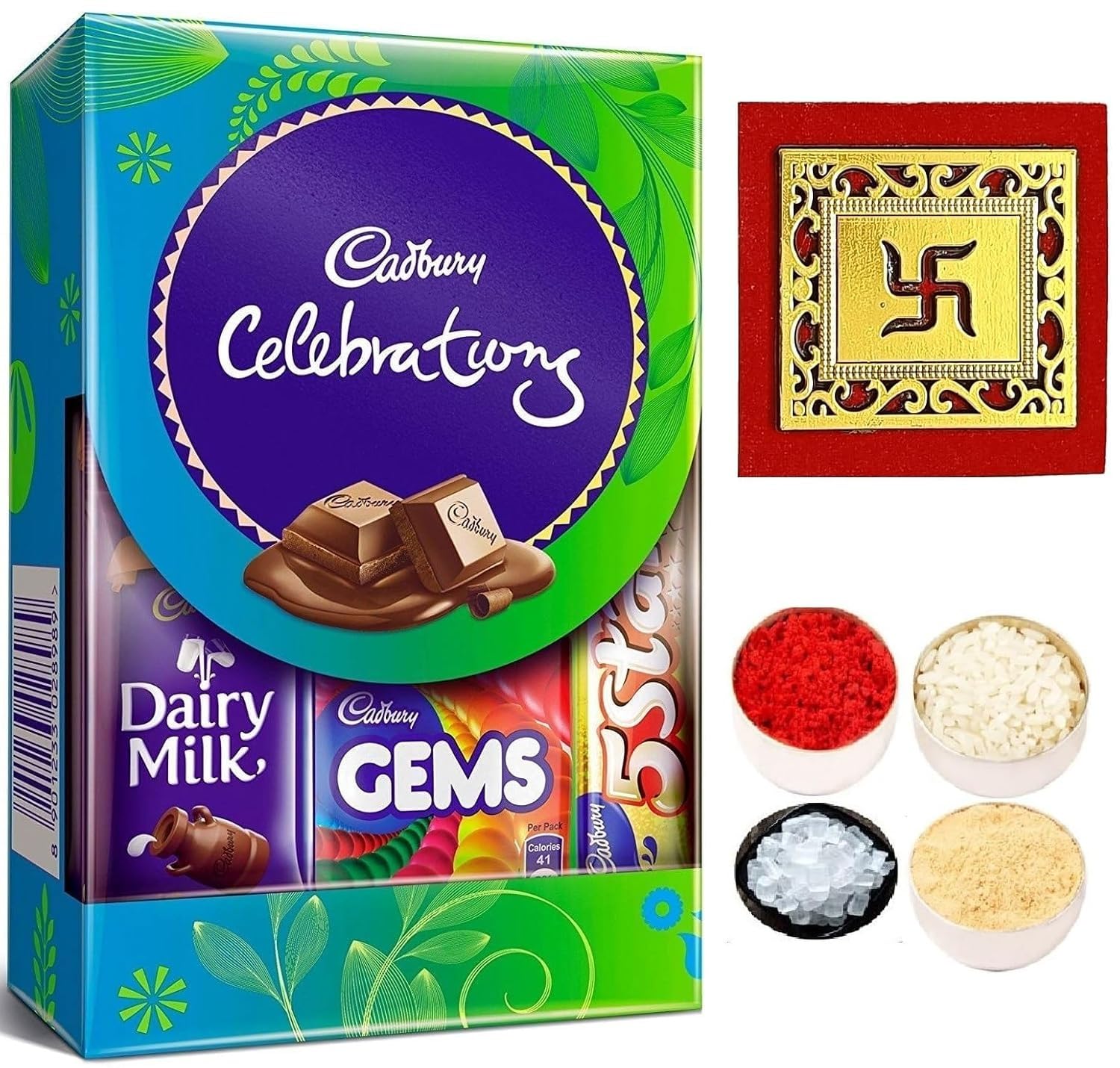 Bhai Dooj Tikka Gift Set for Brother- Celebrations Assorted Chocolates with Roli, Chawal, Chandan, Mishri Gift Pack for Bhaiya-image-44