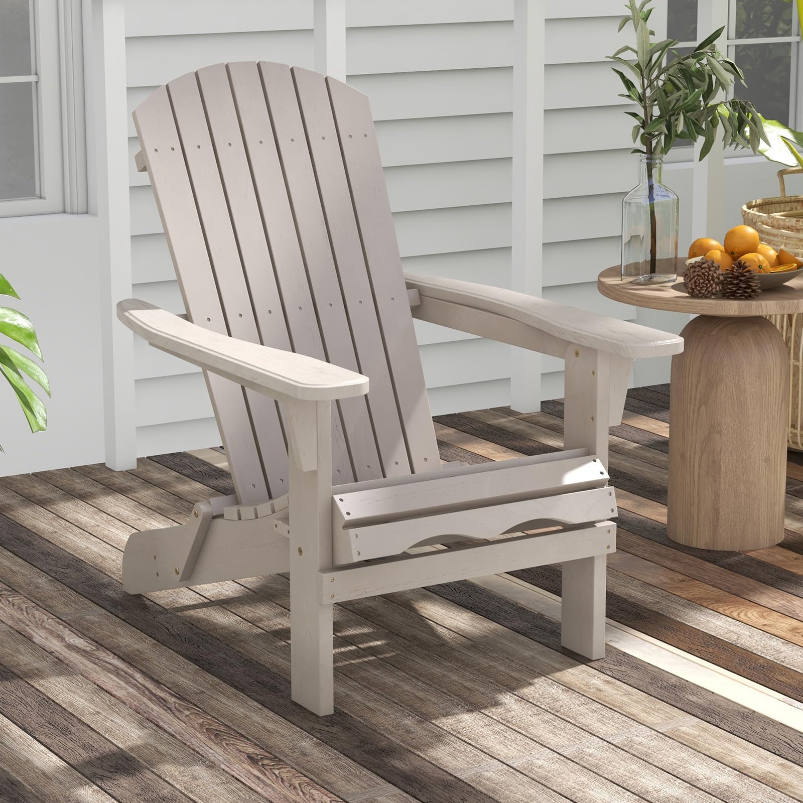 COSTWAY 1/2 Sillas de Jardin Adirondack Plegable, Silla Tumbona Madera Abeto, Respaldo Alto y Reposabrazos Anchos, Sillón Adirondack Jardin Terraza Balcon, 89 x 71 x 94 cm, Max180kg (2, Gris, m)
