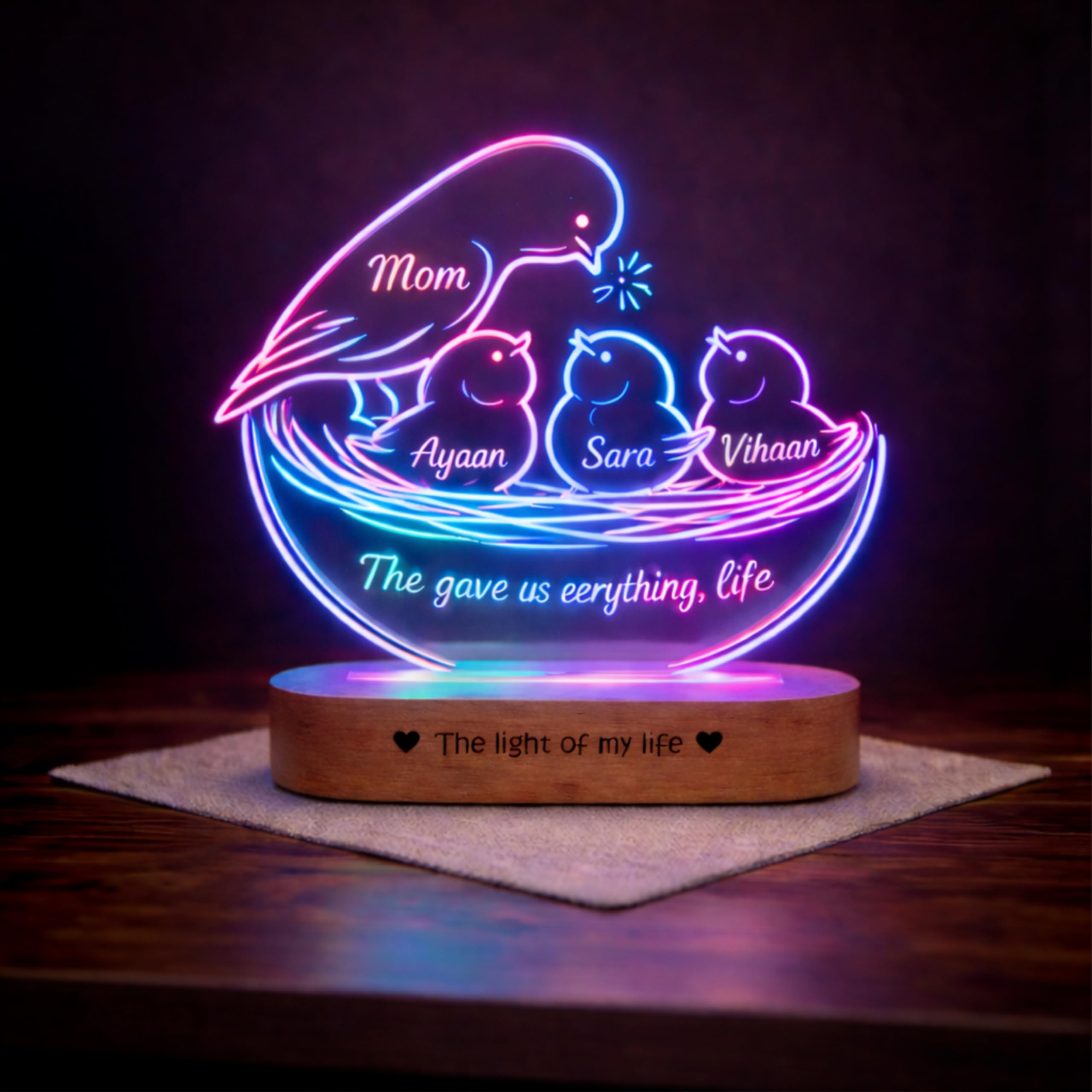 ZOCI VOCI Mumma’s Nest – “You Gave Us Everything” Personalized Lamp for Mom | Gift for Mom from Kids | Custom Name LED Lamp (Two Bird, RGB Smooth - (No Remote))-picture-12