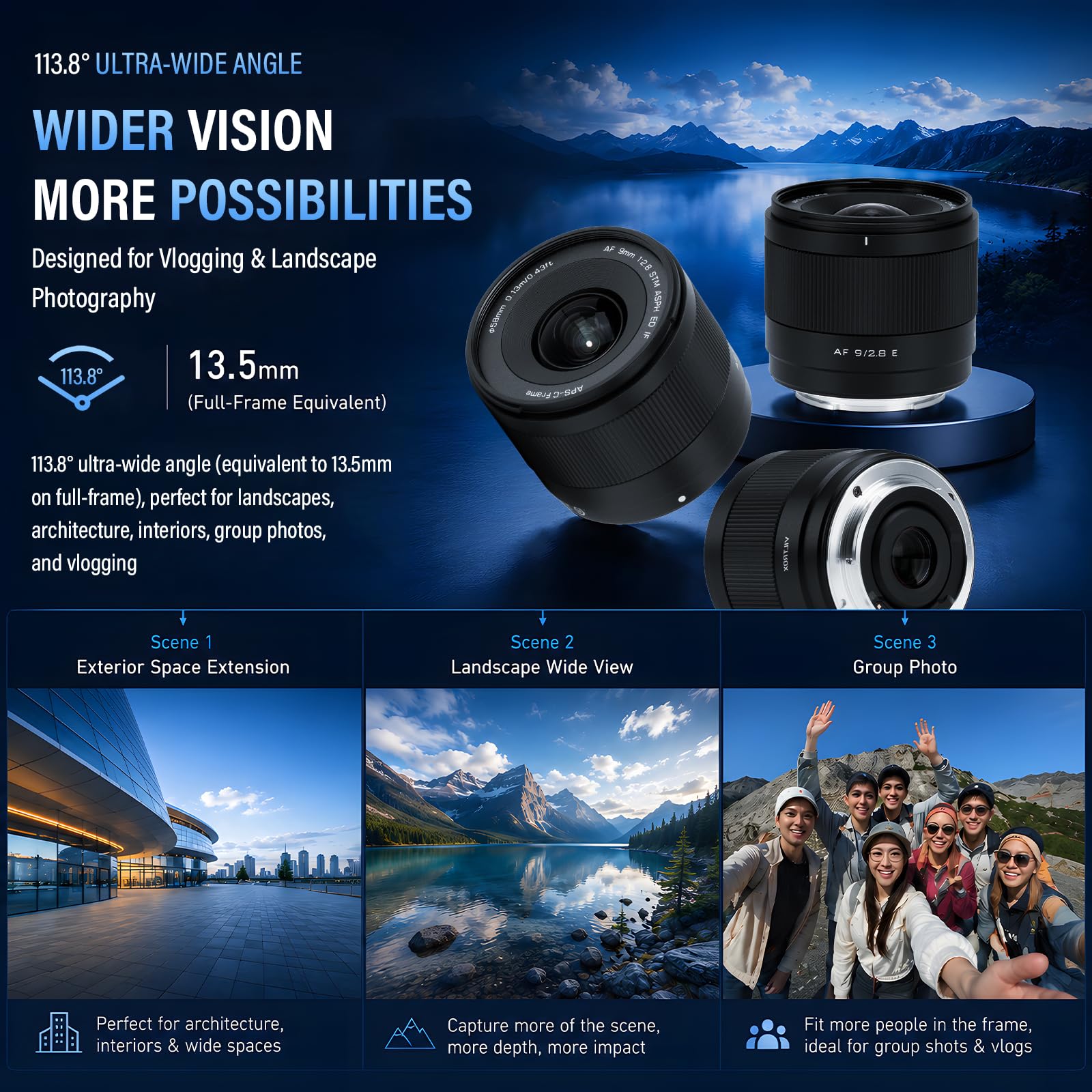VILTROX 9mm F2.8 E Air AF 9mm F2.8 E Monture Objectif pour Sony E Autofocus APS-C Ultra-Grand-Angle Objectif à focale Fixe Compatible avec Appareils Photo à Monture Sony E ZV-E10 ZV-E10II FX30 a7Ⅲ