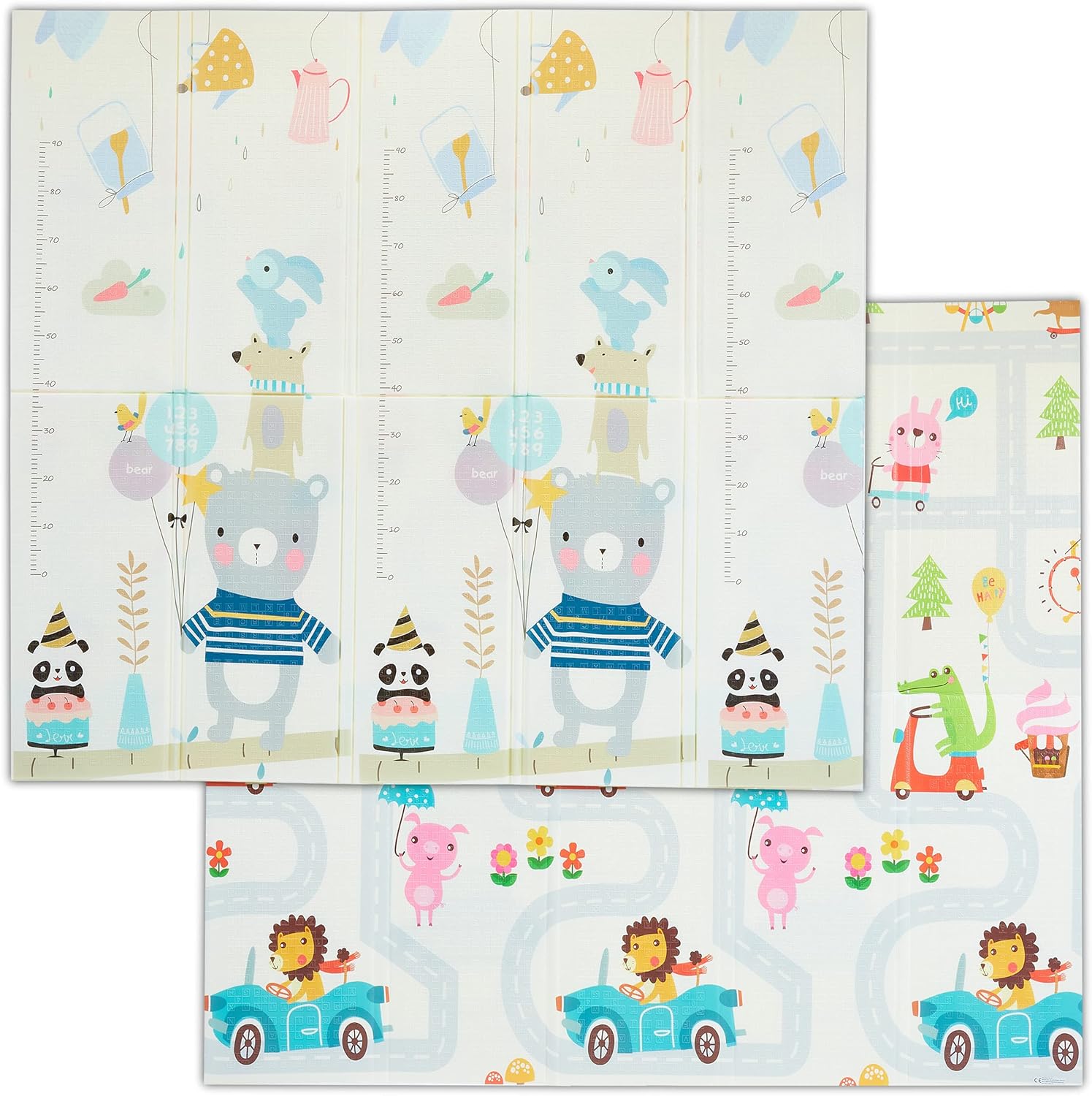 Relaxdays Alfombra Juego Niños, Alfombrilla Gateo, Reversible, Estampado Animales, Lavable, 195x175 cm, XPE, Multicolor