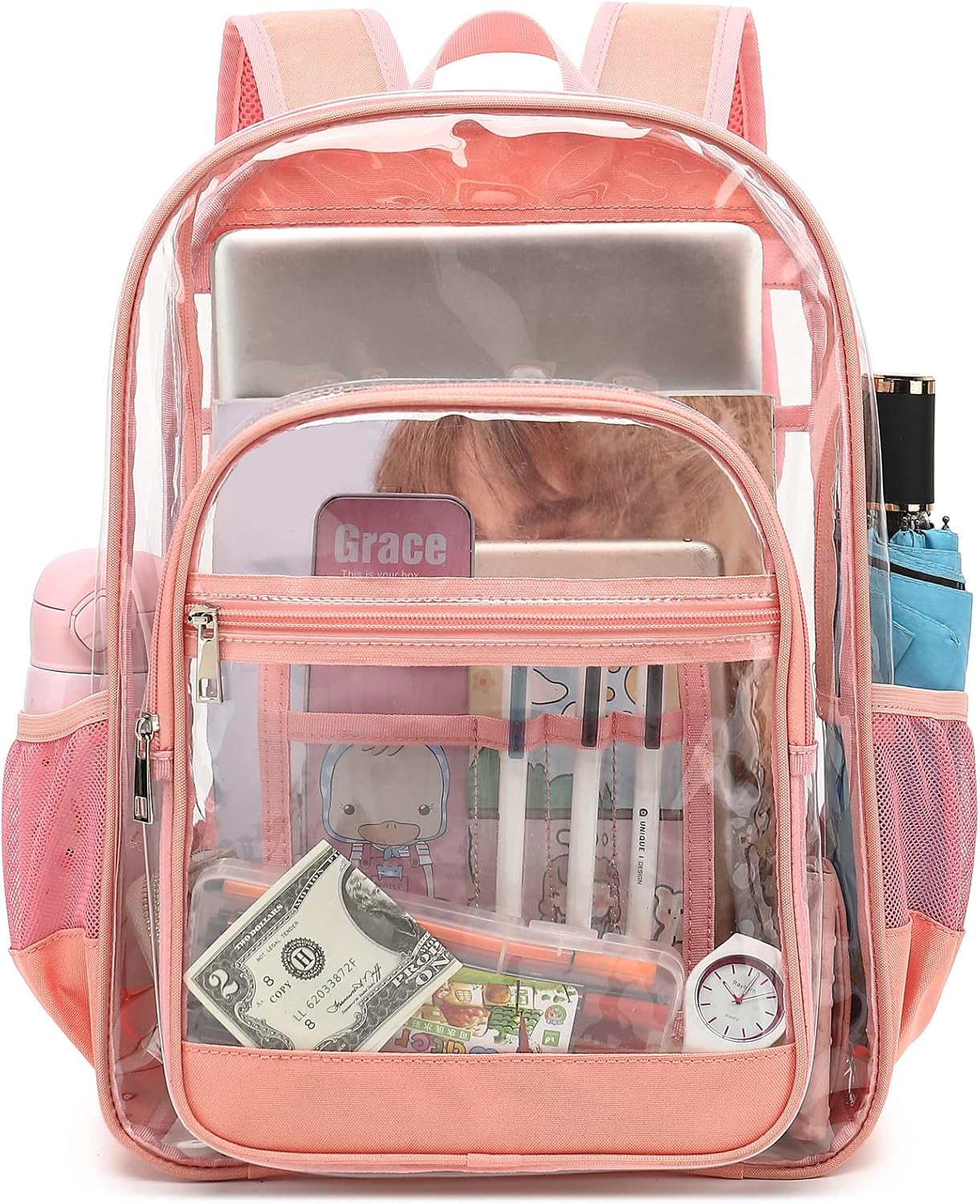 Esfoxes Heavy Duty Clear Backpack, School Backpack College Bookbag PVC See Through