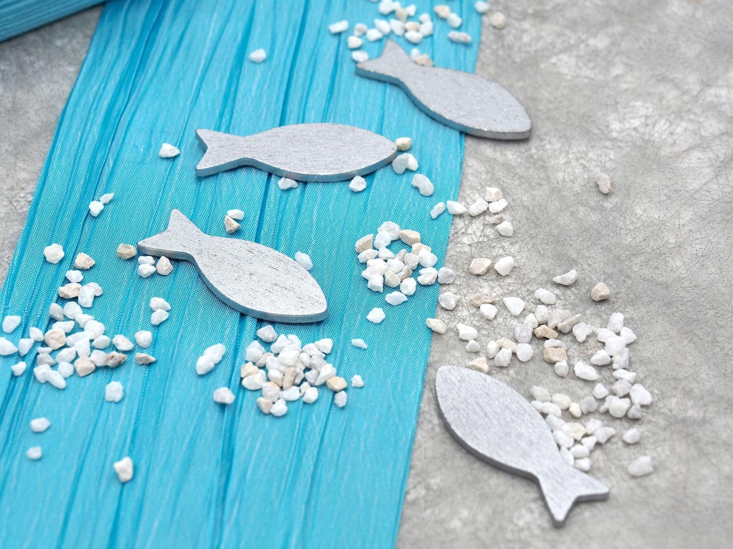 ZauberDeko Tischdeko Kommunion Konfirmation Türkis Blau Silber Grau Weiß Fisch Set 20 Personen