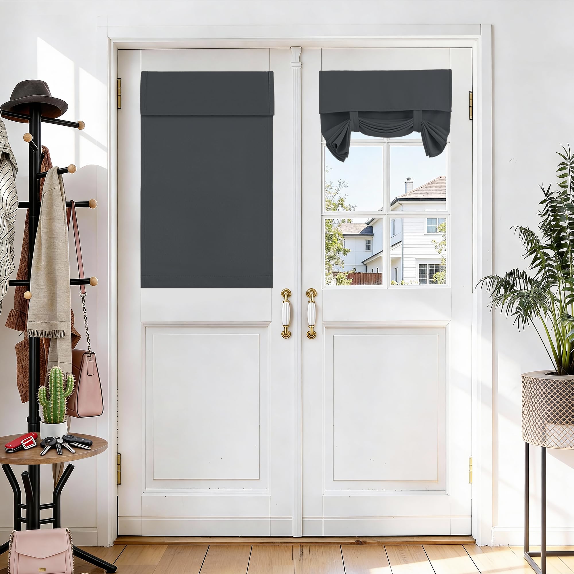 Vatge Blackout Curtains for French Doors, 101.6 cm, thermal insulated door curtains, ideal door window covers for privacy and light control, 1 panel, W 66 x L 101 cm, Grey — image 1
