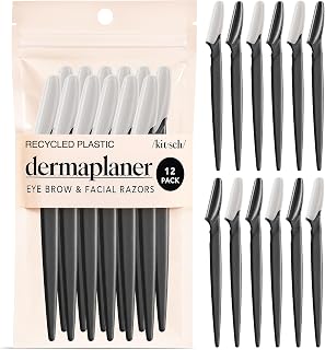 Kitsch Dermaplane Razor for Women Face - 12pc Black Facial Razors, Eyebrow Trimmers & Exfoliators for Smoother Glowing Skin