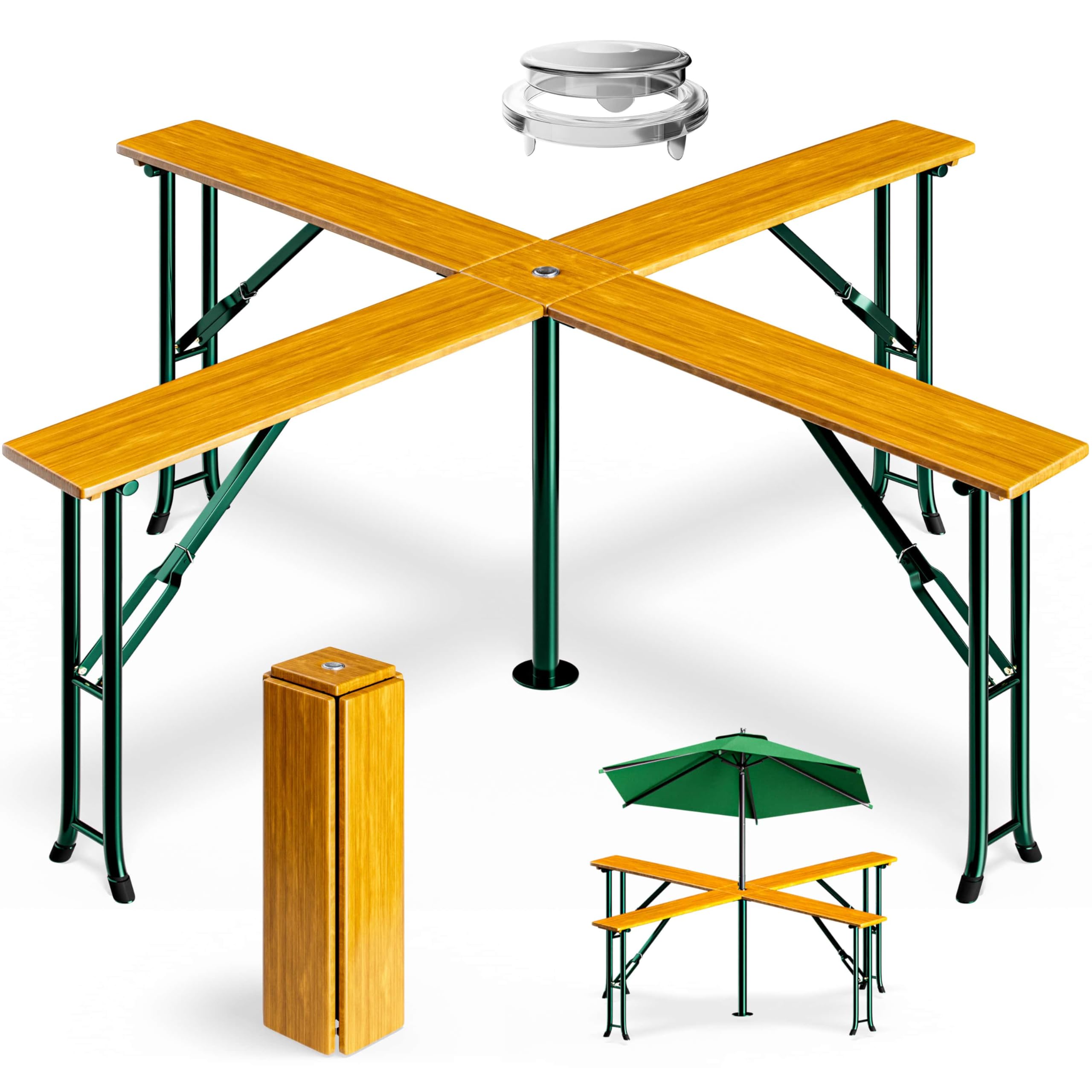 Deuba Mesa de Bar de Madera XXL de 4 Brazos para 20 Personas 241x241x104cm Plegable Exterior Camping