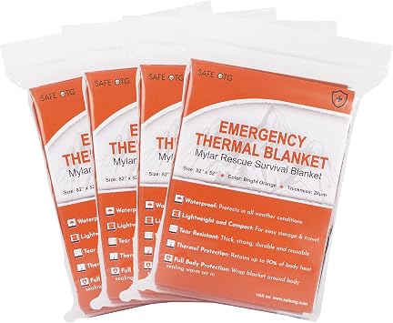 4 Pack Emergency Mylar Thermal Blankets Orange Foil Space Blanket for Outdoor Hiking Camping Shelter Car First Aid Travel Gear Equipment Survival Kit, B04-O, Full
