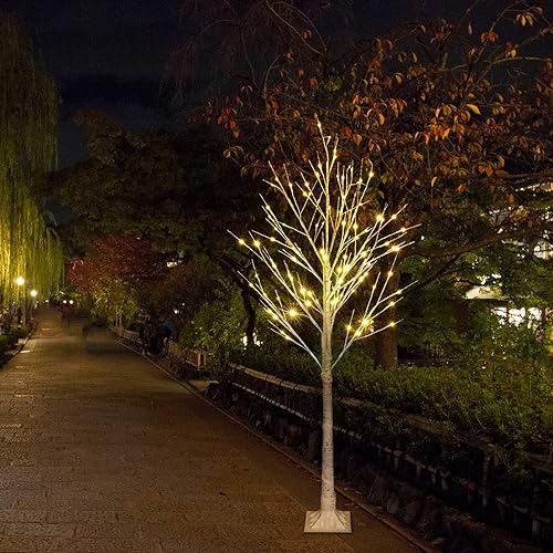 Miniatura 4 de Árbol de abedul de 6 pies con luces LED árbol de abedul iluminado blanco con 96 luces LED árbol de Navidad de ramita con luces blancas cálidas para