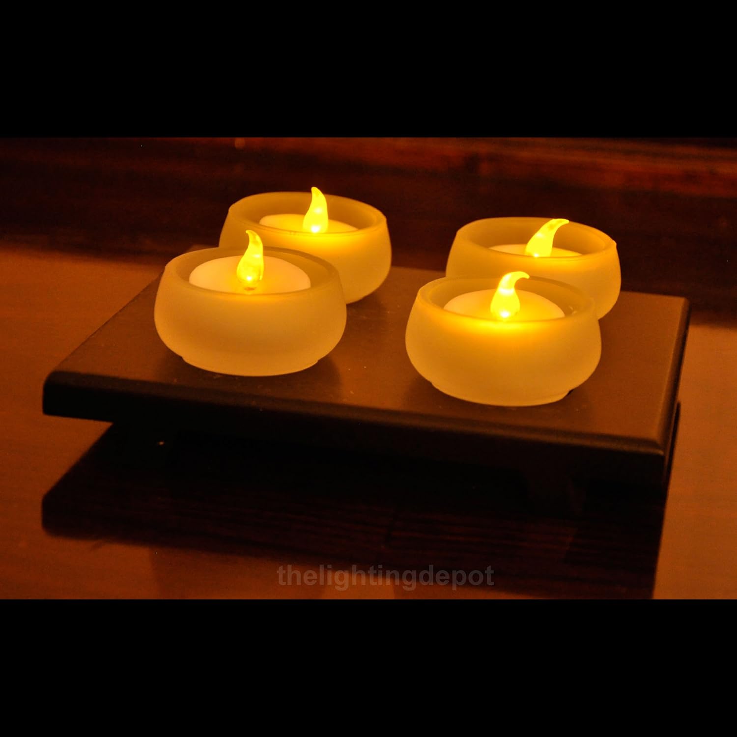 4 x Led Battery Flickering Candle Tea Lights with Frosted Glass Lamp