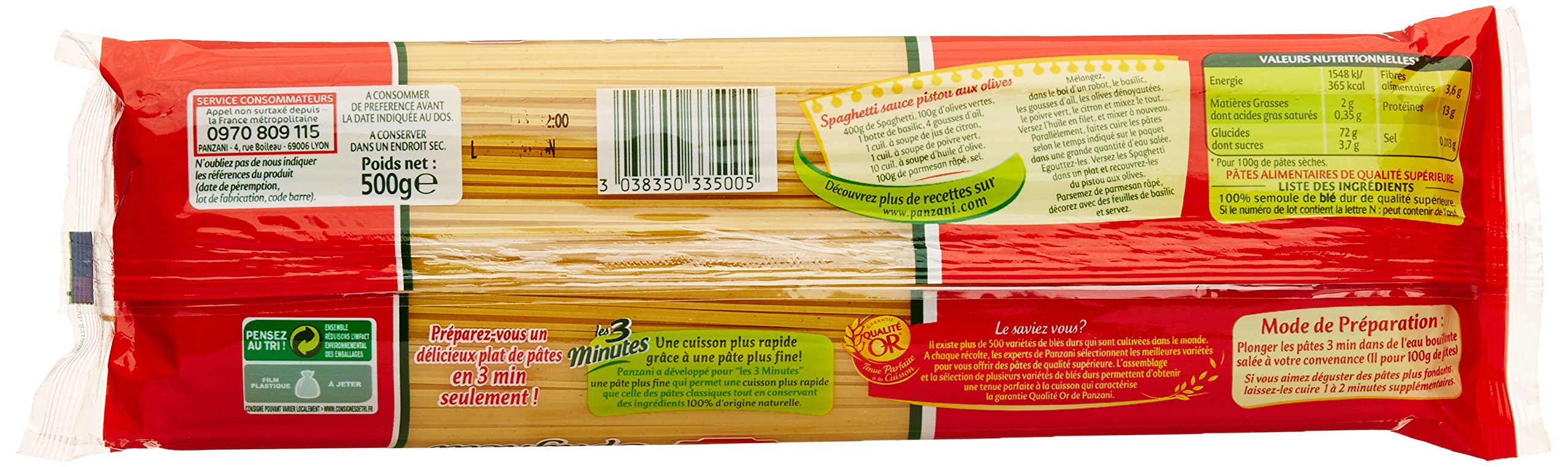 Panzani Pâtes Les 3 Minutes Spaghetti 500 g - Lot de 6