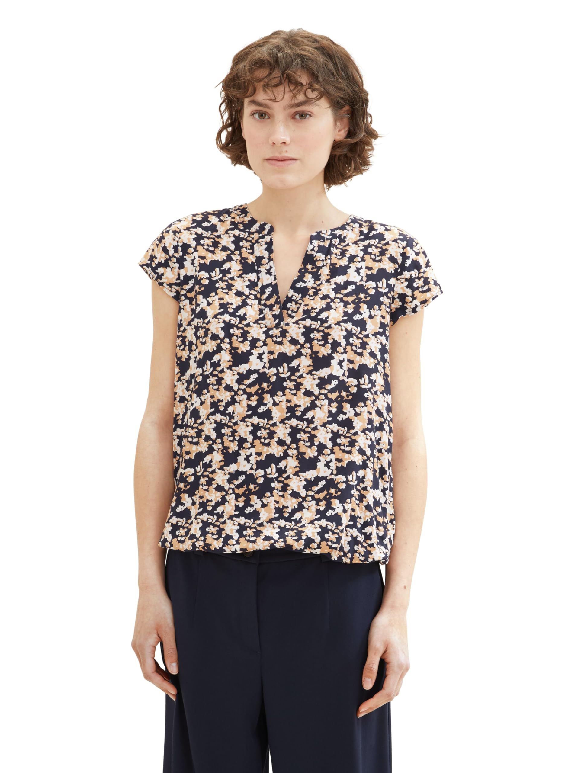 TOM TAILOR Damen Kurzarm-Bluse mit Muster , coral cut floral design, 34