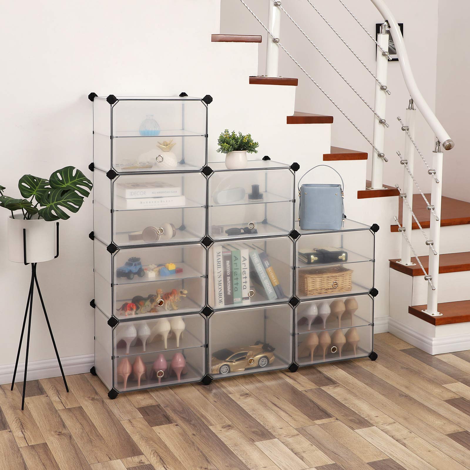 Image secondaire de SONGMICS Armoire de Rangement Modulable avec Portes, Étagère à Chaussures, Organiseur en Plastique avec Séparateurs, Maillet en