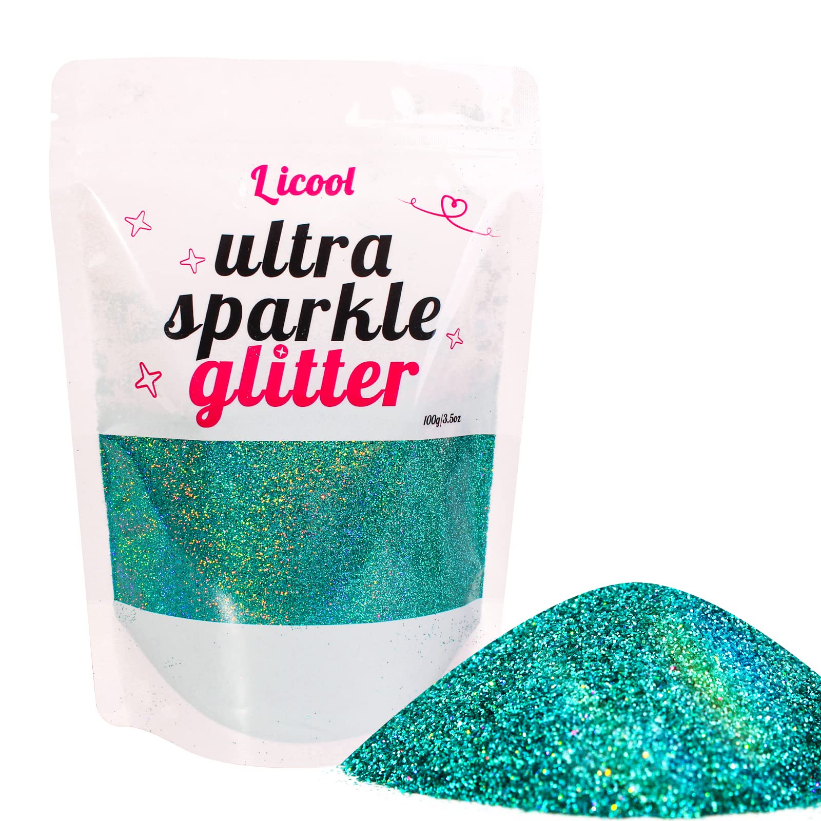 Holographic Fine Glitter, 100g Craft Glitter for Epoxy Resin, Iridescent Sequins, Loose Glitter for Face Body Hair Eye, Makeup Cosmetic Glitter for Nails Festival Decoration (Laser Greenish Blue)